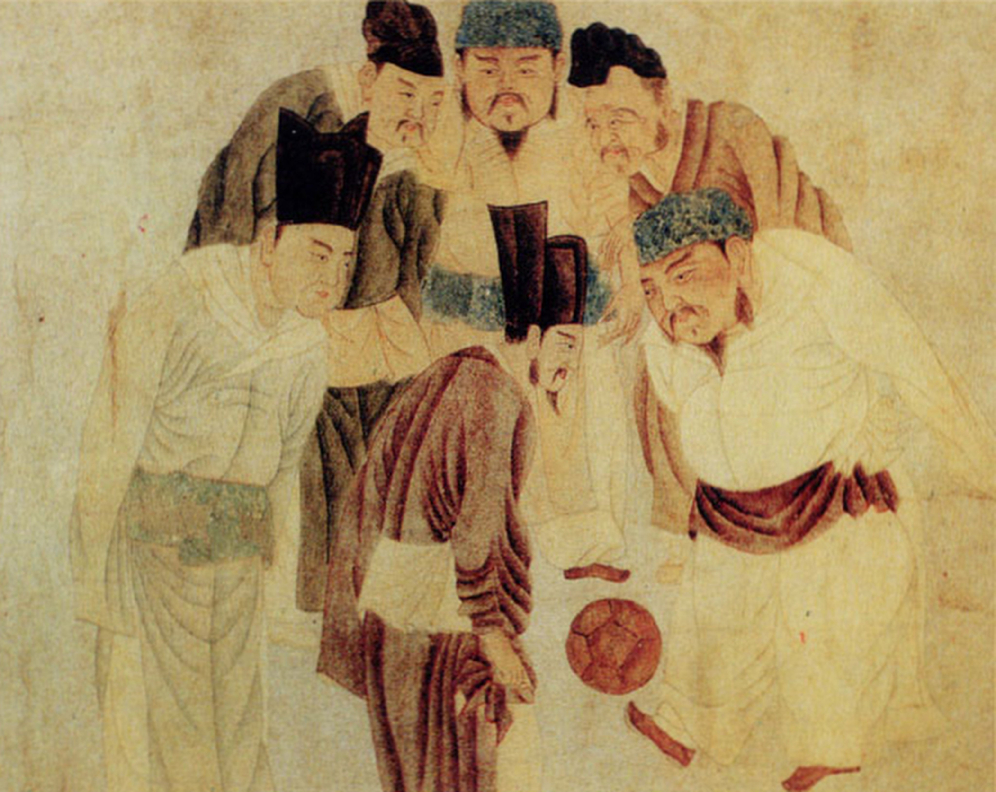 An illustration depicts Chinese men playing cuju, an early version of football. Centuries before pickleball became popular in Asia, the Chinese played a variety of traditional ball games. Photo: Wikipedia