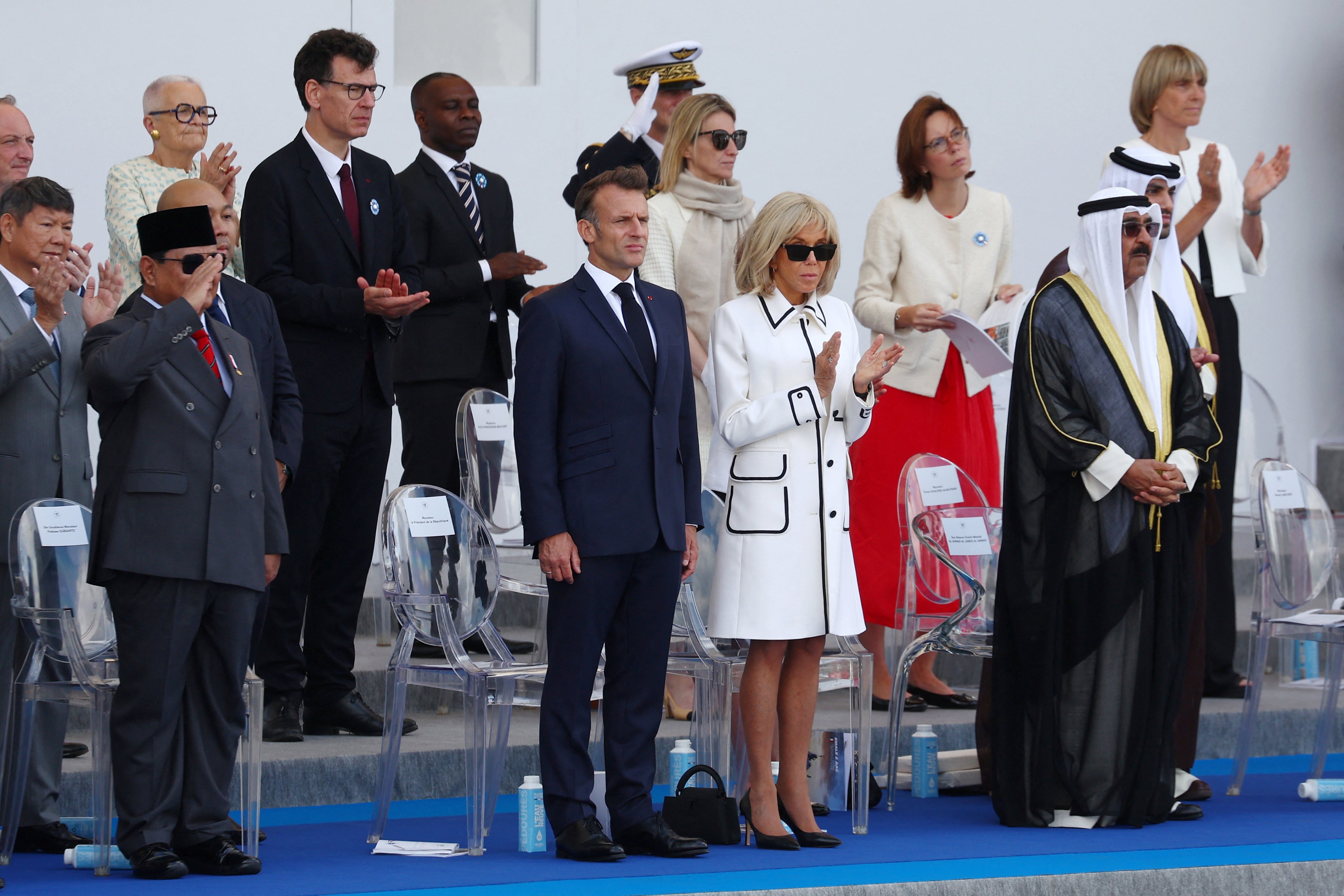 Indonesian President Prabowo Subianto (left) attends Bastille Day with (from left) French President Emmanuel Macron, his wife Brigitte Macron and  Kuwait’s Emir Sheikh Mishal Al-Ahmad Al-Jaber Al-Sabah on Monday. Photo: Reuters
