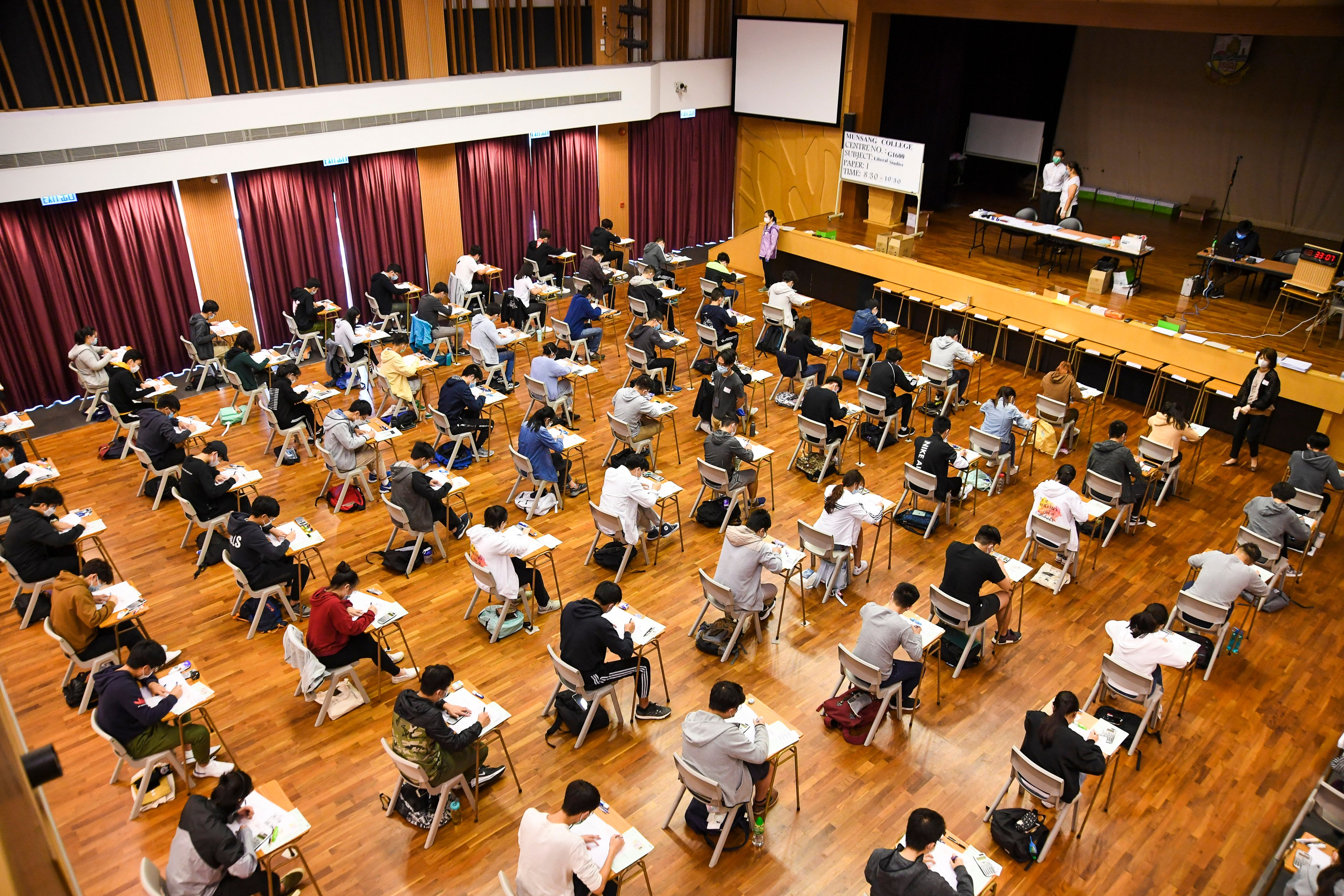 Students sit for the Hong Kong Diploma of Secondary Education (DSE) exam at Munsang College in Kowloon City. Photo: Handout