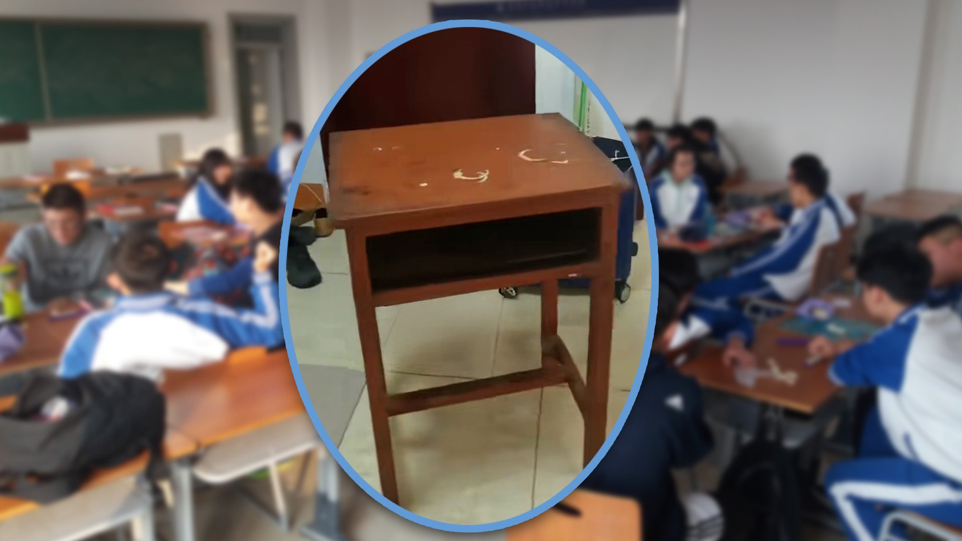 A Chinese man has discovered a desk he used at school 33 years ago while renting a flat. He hopes to keep it as a memento. Photo: SCMP composite/Shutterstock/Douyin