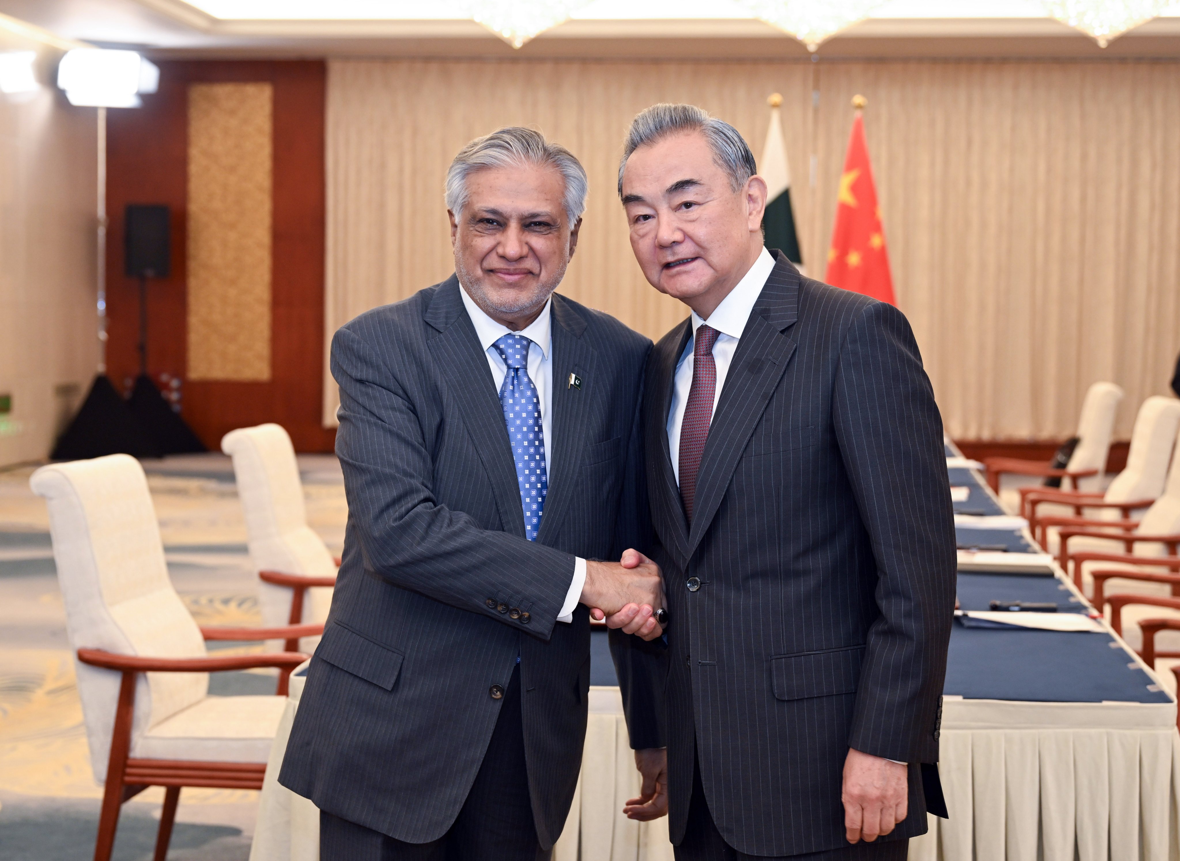 Chinese Foreign Minister Wang Yi meets Pakistan’s Foreign Minister Muhammad Ishaq Dar in Tianjin, China, on Wednesday. Photo: Xinhua/EPA