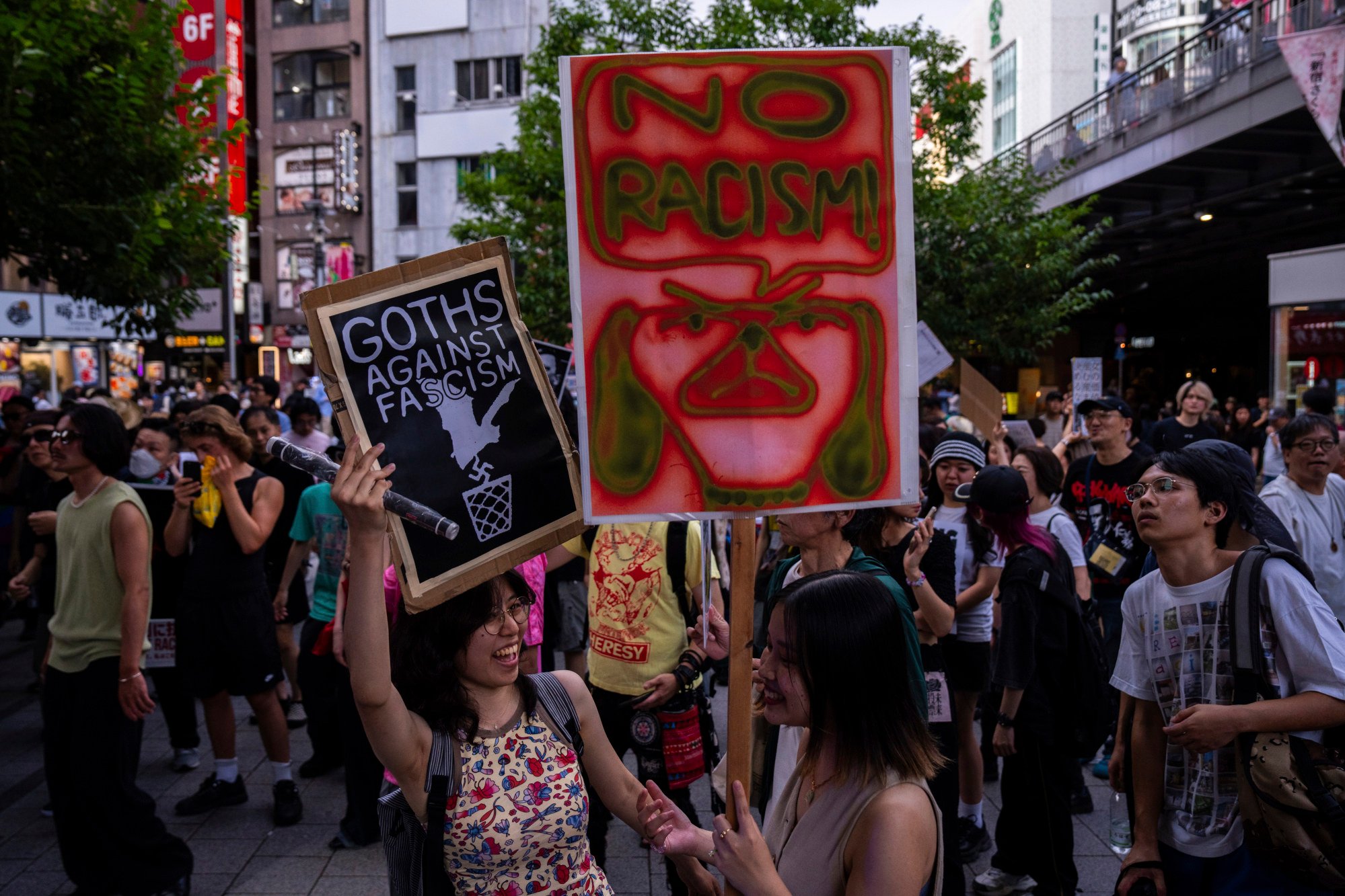 Demonstrators take part in a “protest rave” in Tokyo on July 13 against racism and nationalist party Sanseito, ahead of Sunday’s upper house election. Photo: AP Demonstrators take part in a “protest rave” in Tokyo on July 13 against racism and nationalist party Sanseito, ahead of Sunday’s upper house election. Photo: AP