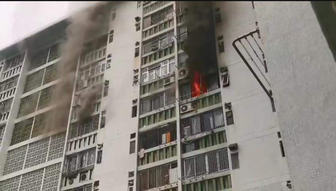 A man has died after falling from a building during a fire in Hong Kong’s Tsuen Wan. Photo: Handout