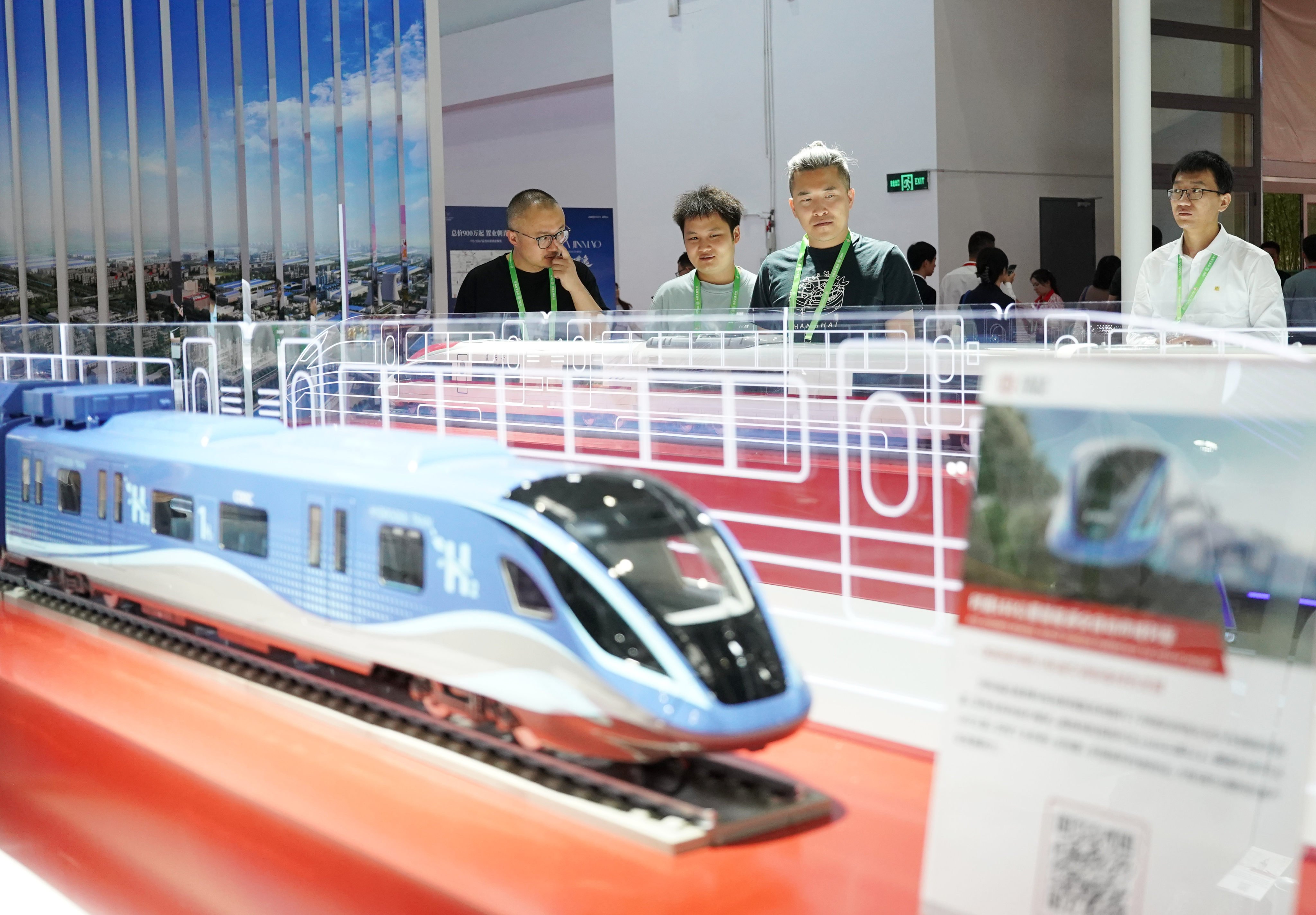 People look at train models in the Advanced Manufacturing Chain area of the China International Supply Chain Expo in Beijing on Wednesday. Photo: Xinhua