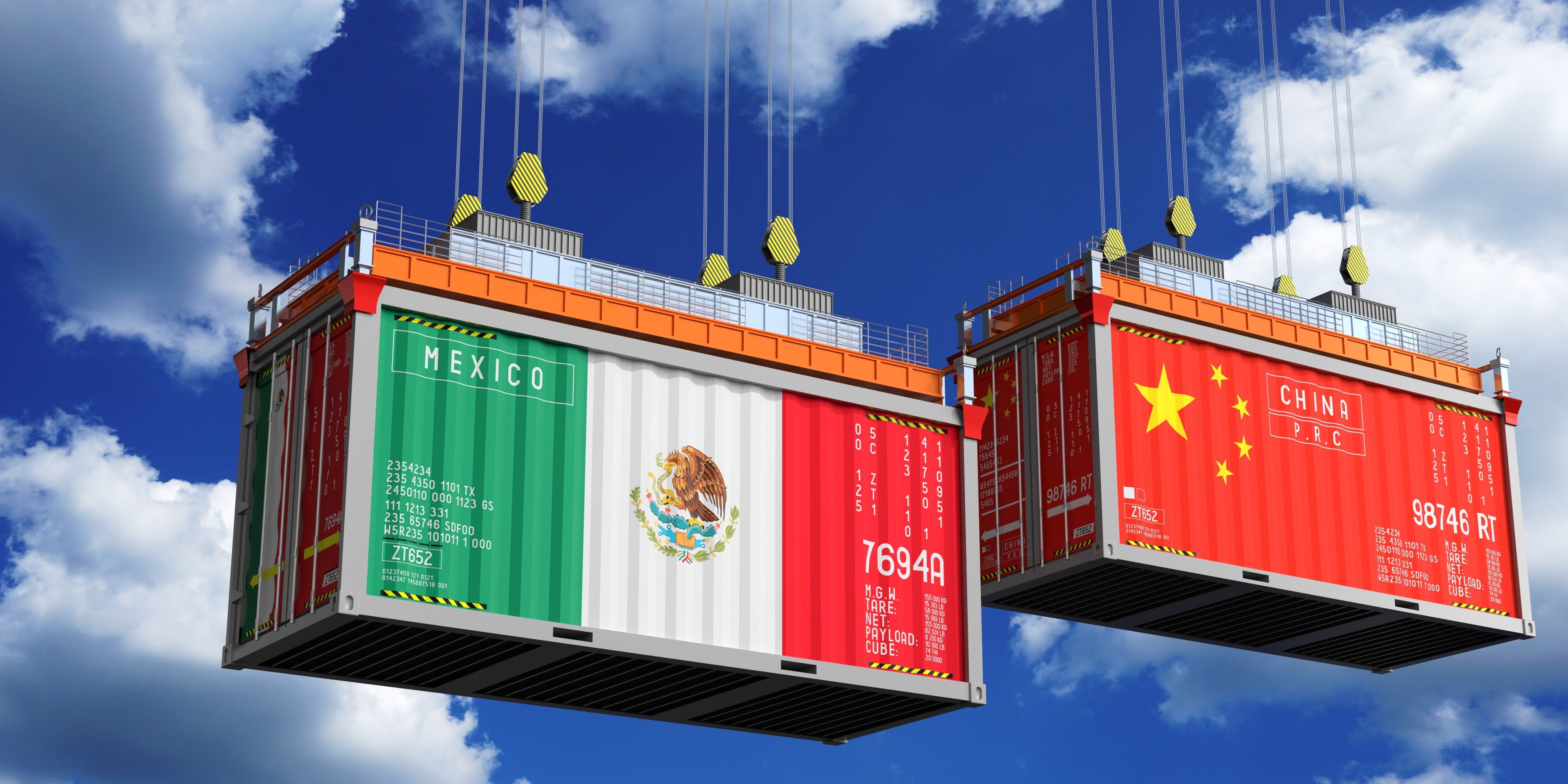 Shipping containers with flags of Mexico and China. Illustration: Shutterstock