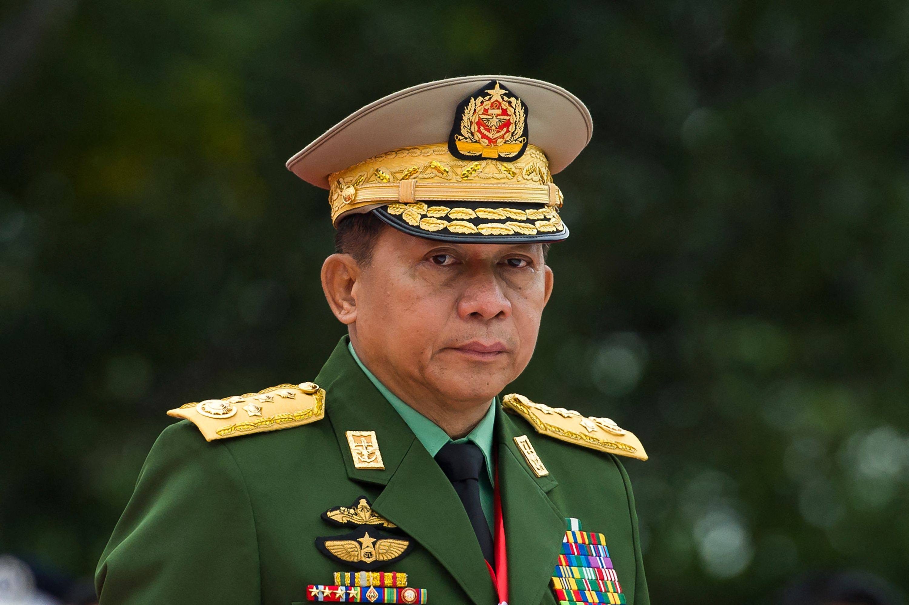 Myanmar’s Chief Senior General Min Aung Hlaing on Saturday attended annual commemorations for the country’s assassinated independence hero for the first time since the military seized power more than four years ago. Photo: AFP/File