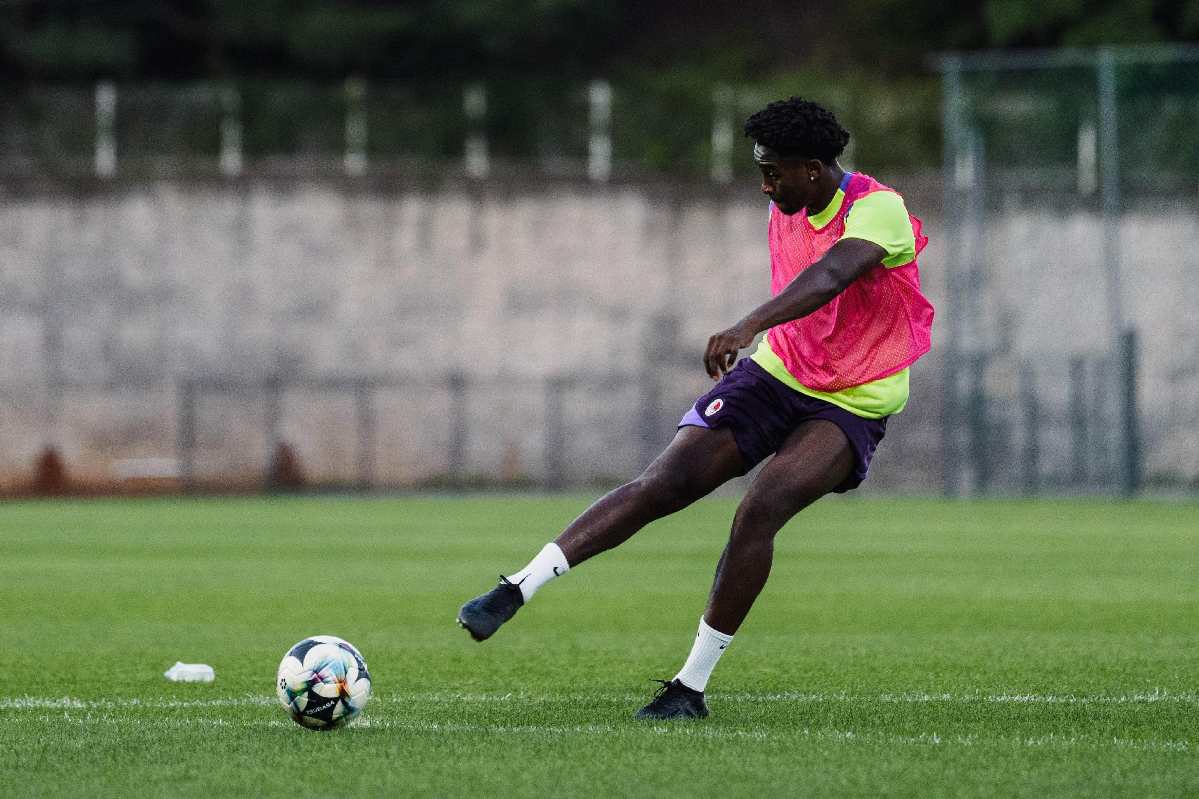 Striker Michael Udebuluzor training ahead of Hong Kong’s clash with South Korea in the recent East Asian Football Championship. Photo: WhatsApp