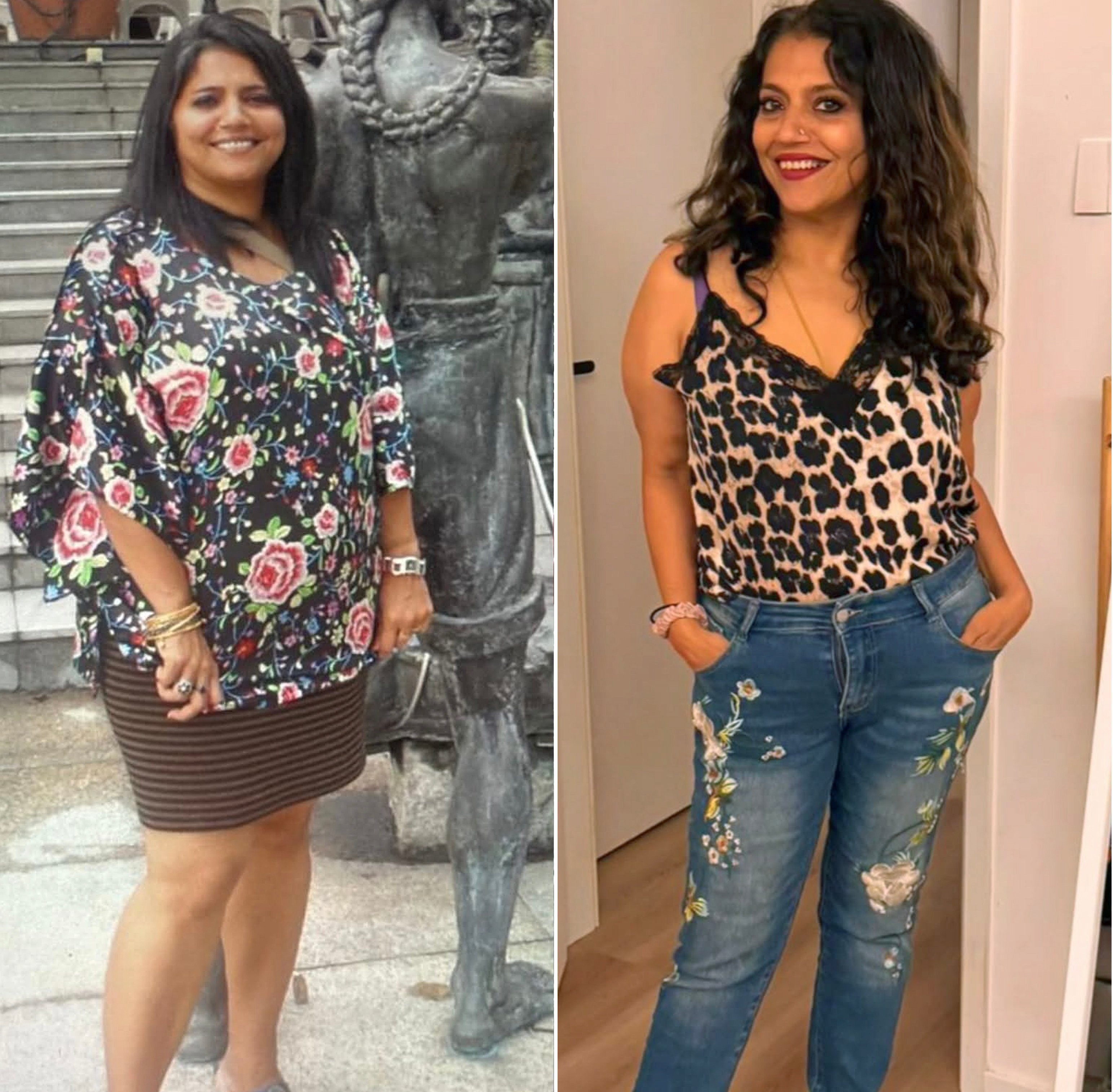 Maitreyi Karanth in 2019 (left), at her heaviest weight of 92kg, and in 2024, 30kg lighter, after intermittent fasting that saw her eat one meal a day, and healthier habits. Photos: 
Maitreyi Karanth / Instagram/maitreyi_karanth