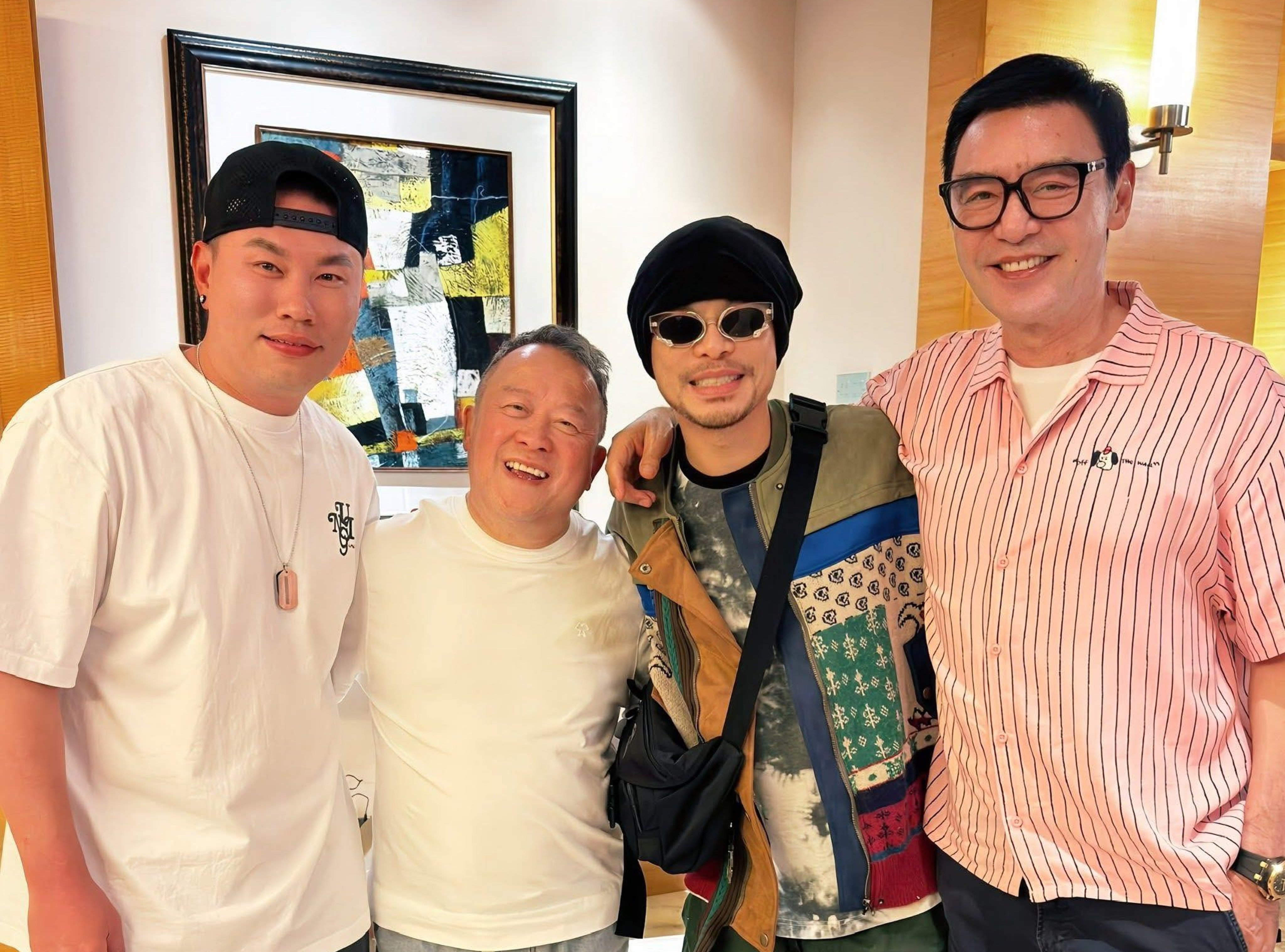 Hong Kong celebrities Eric Tsang (second left) and Kenny Bee (right) issued clarifications after Malaysian hip-hop singer Namewee posted a picture of the group. Photo: Handout