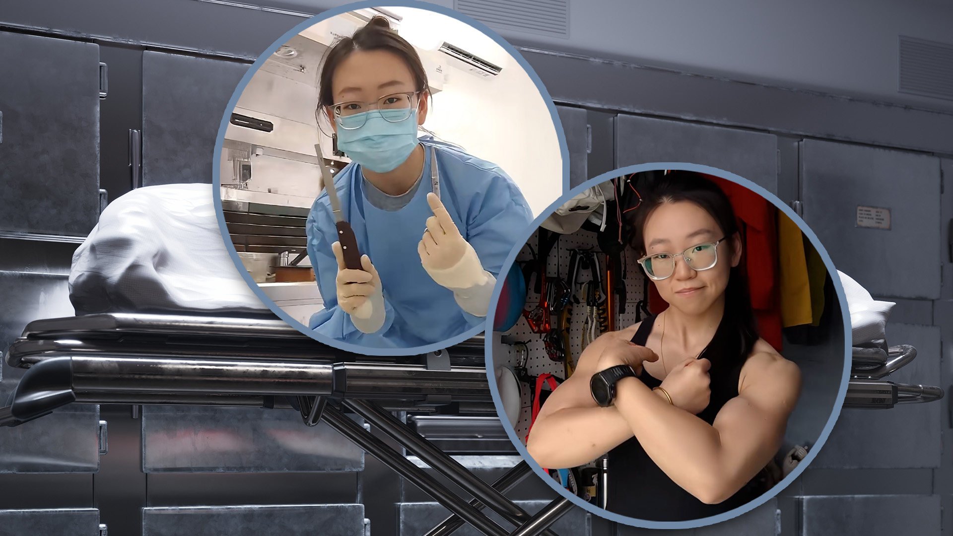 A forensic doctor in China who has gone viral for her muscular build says she has handled 600 corpses over the past three years. Photo: SCMP composite/Shutterstock/Douyin