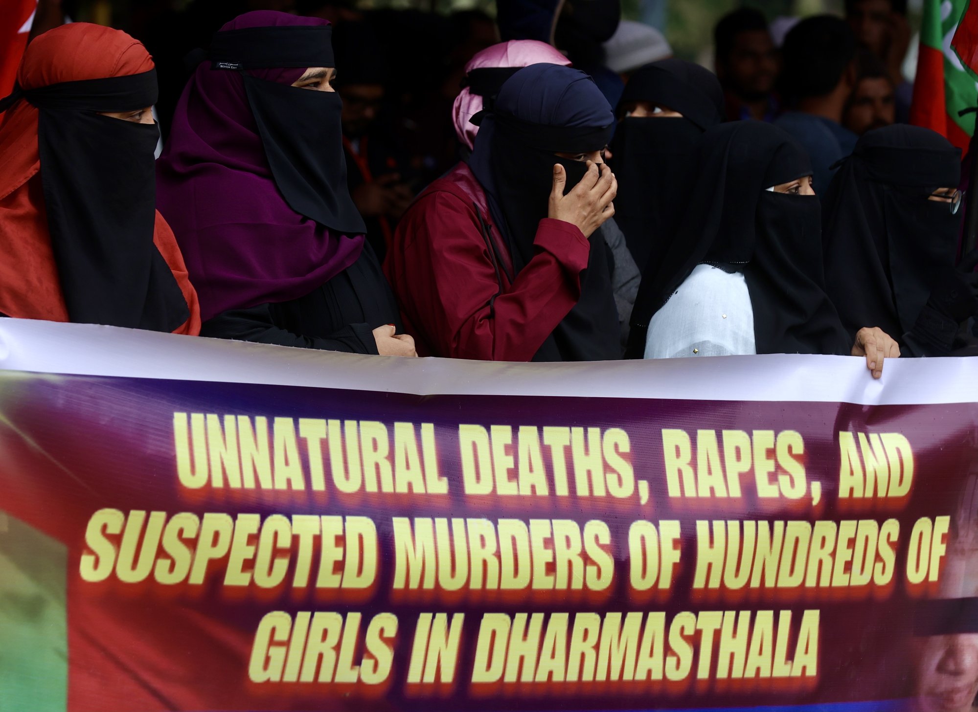 Protesters hold a rally in Bangalore on Monday recalling the 2012 rape and murder of a young girl in Dharmastala. Photo: EPA