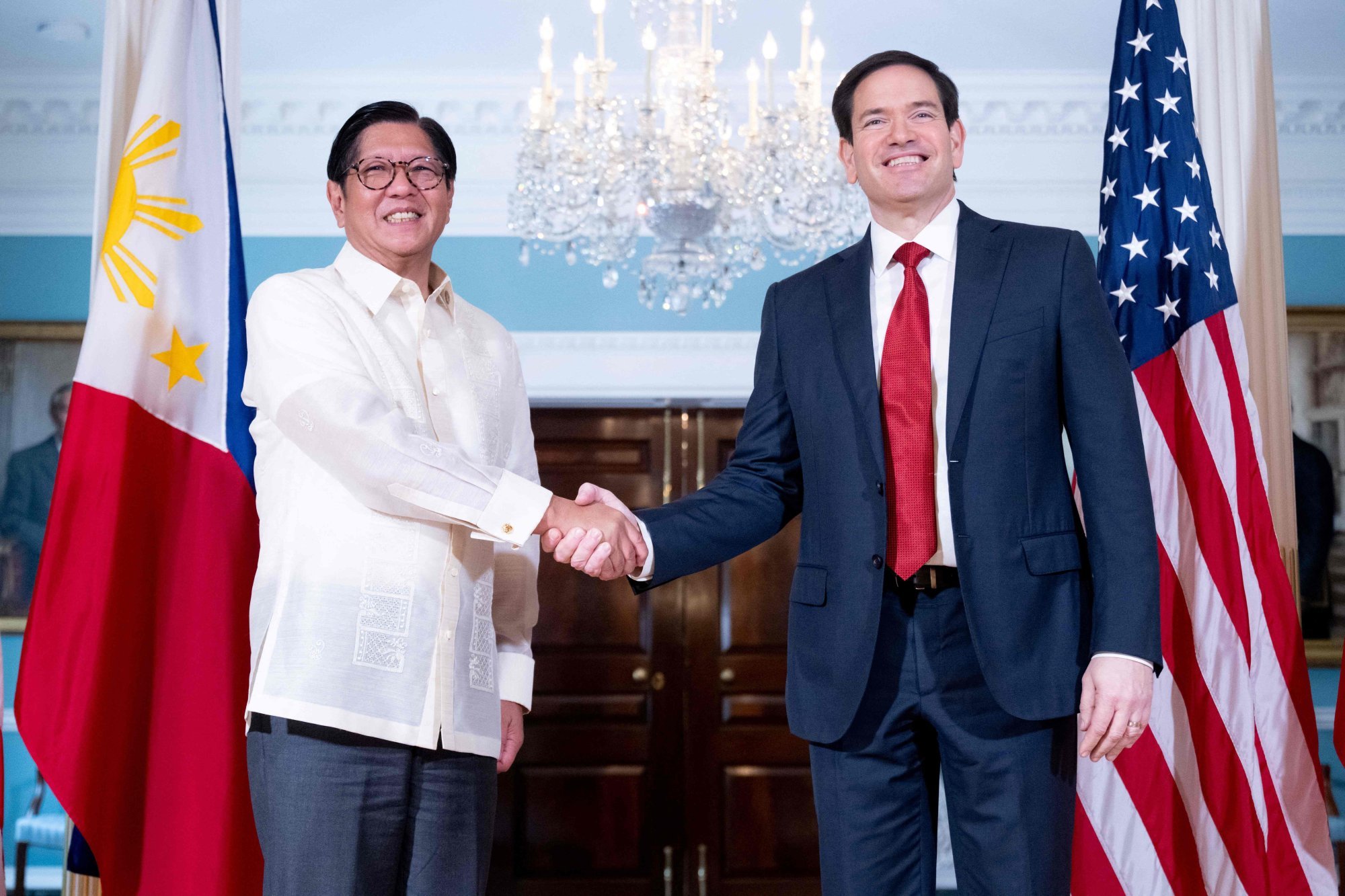 Philippine President Ferdinand Marcos Jnr and US Secretary of State Marco Rubio at the State Department in Washington on Monday. The two reaffirmed their countries’ “ironclad alliance”. Photo: AFP