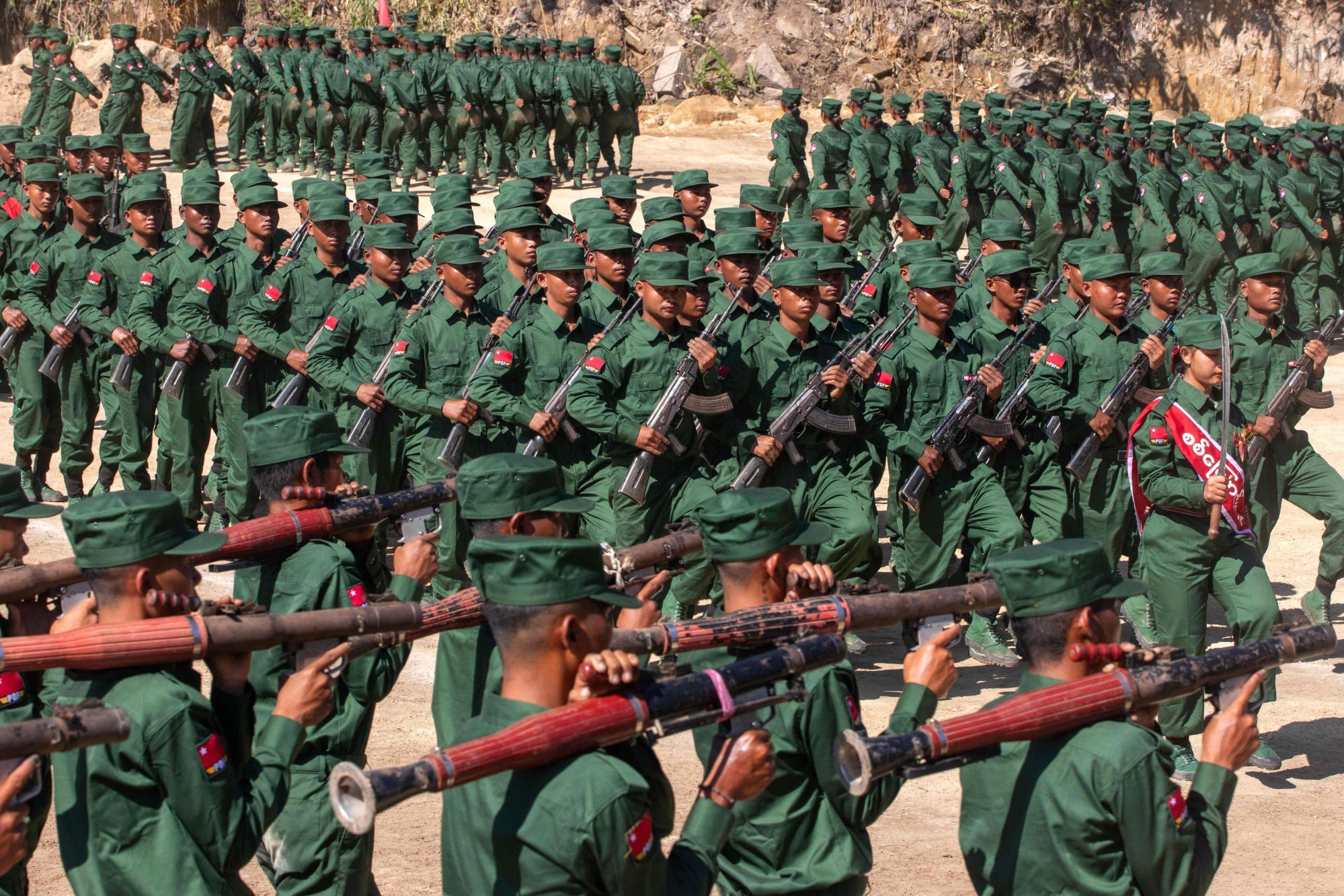 Members of the Mandalay People’s Defence Forces, one of the rebel groups battling Myanmar’s junta, at a camp in the northern Shan state. Photo: AFP