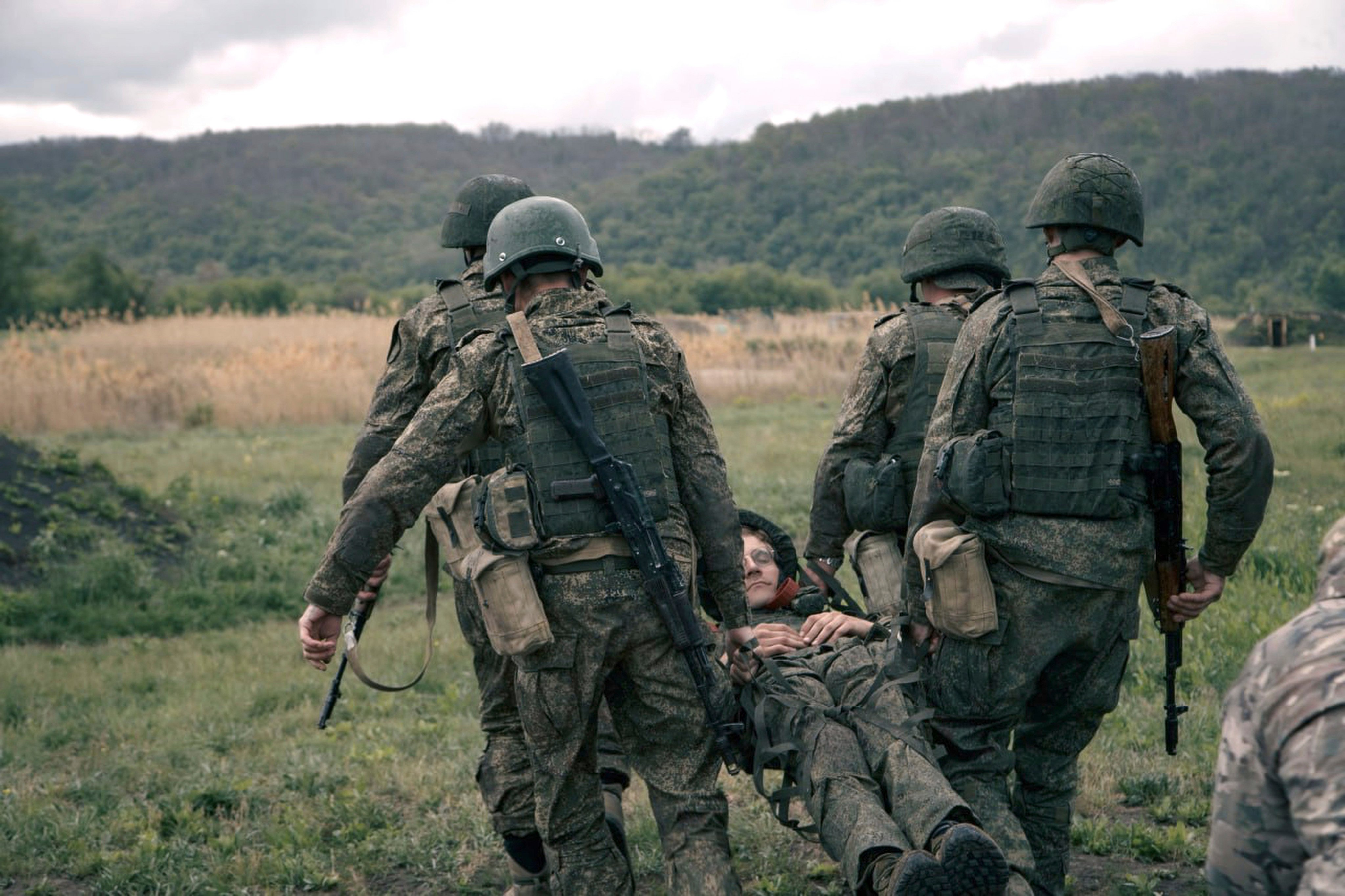 Russian soldiers during tactical medical training at an undisclosed location in Ukraine. Photo: Russian Defence Ministry via AP