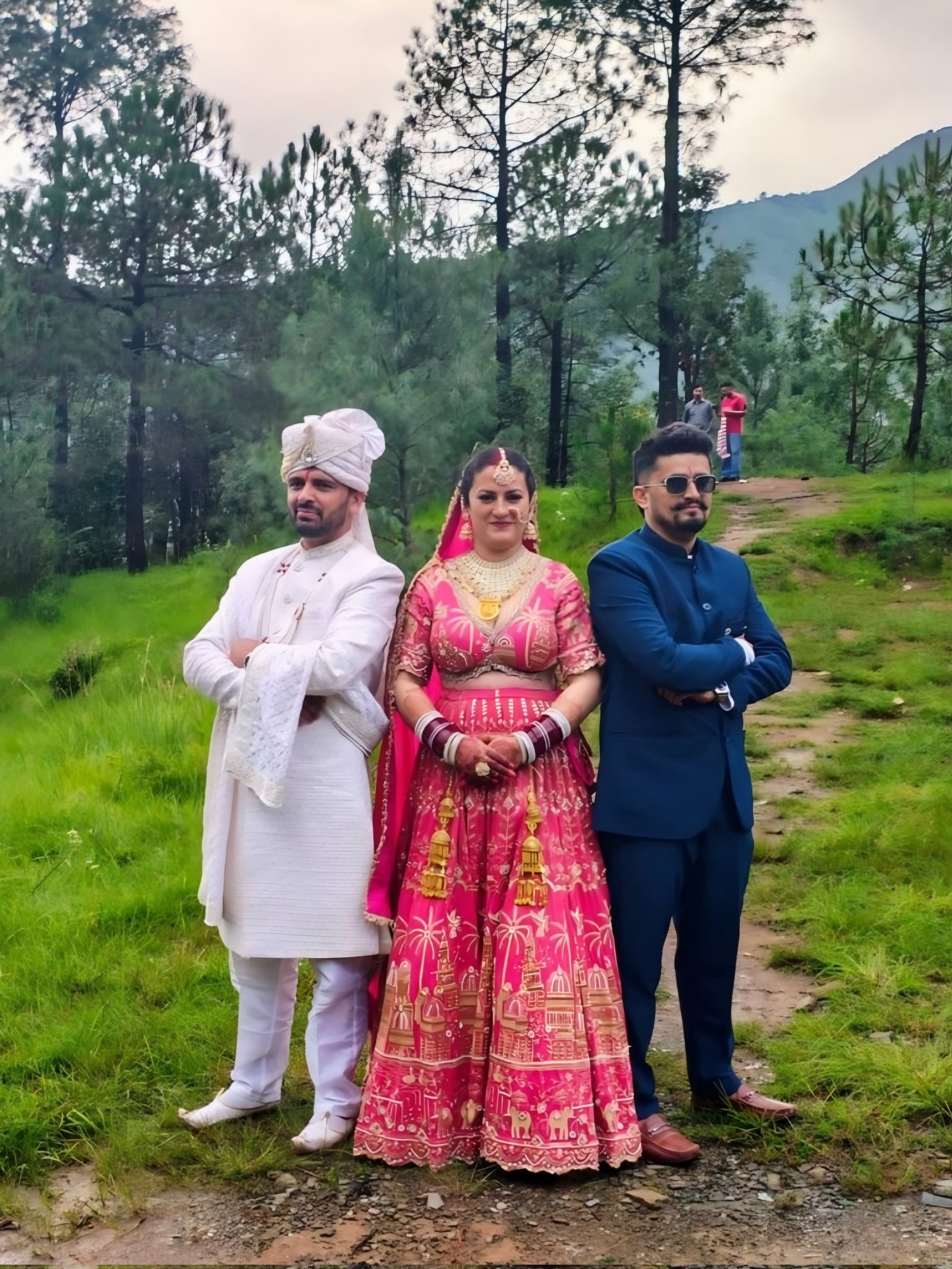In a rare public ceremony, Sunita Chauhan married two brothers, Pradeep (left) and Kapil Negi in Himachal Pradesh earlier this month. Photo: Handout