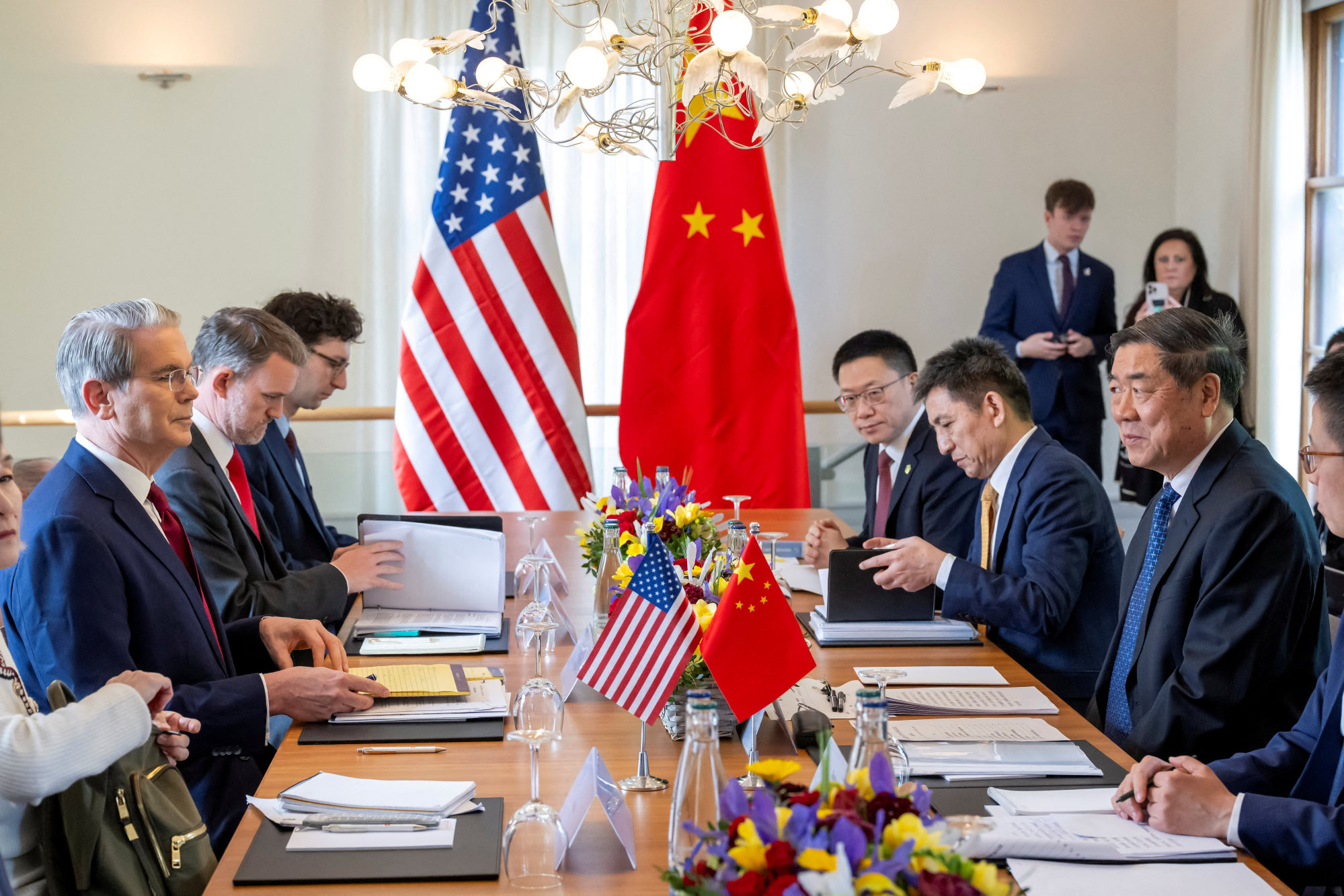 Bessent across the table from Chinese Vice-Premier He Lifeng in Geneva on May 10. Photo: Keystone/EDA via Reuters