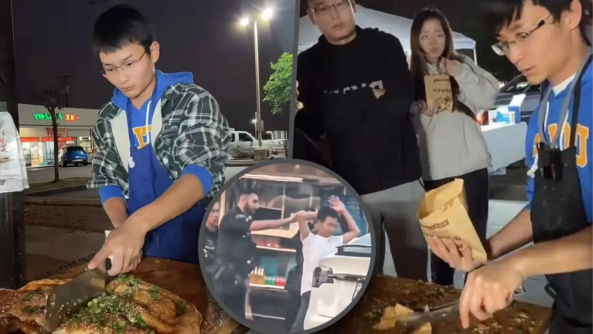 A Chinese man who sells savoury pancakes in the United States has been arrested for operating without a business licence amid a turf dispute with a rival vendor. Photo: SCMP composite/Douyin