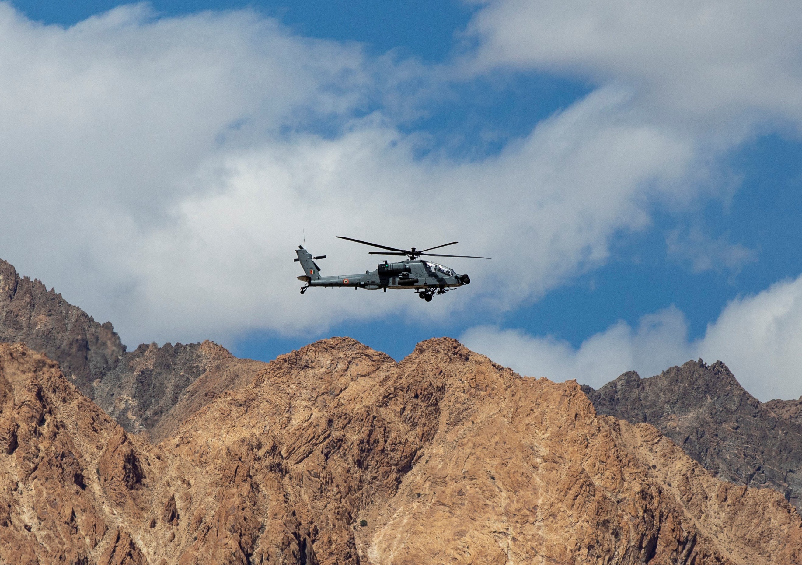 An Indian air force’s Apache helicopter flying over the Ladakh region in 2020. Photo: Reuters
