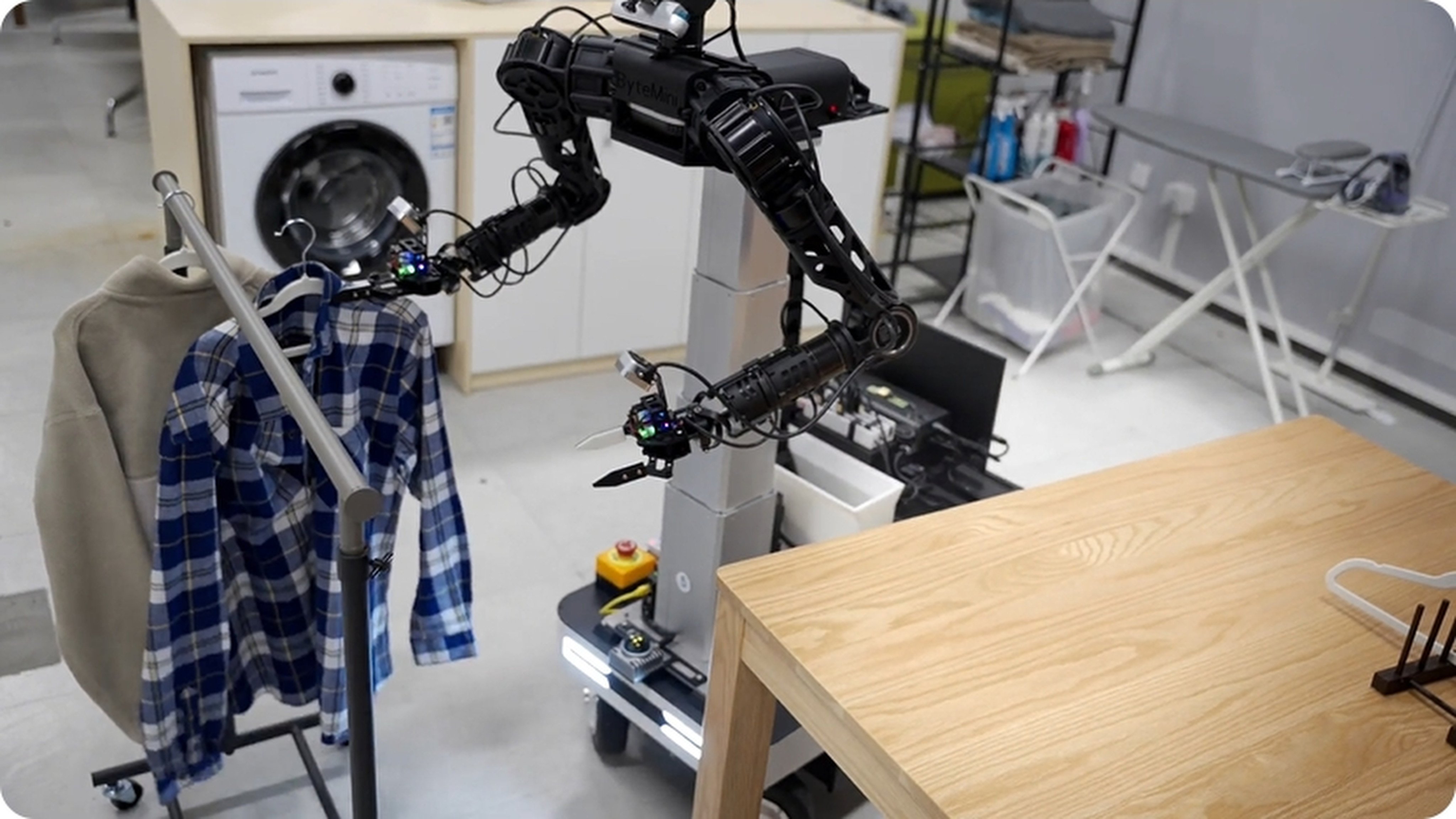 The ByteDance GR-3 model enables robots to carry out tasks such as hanging up clothes. Photo: Handout