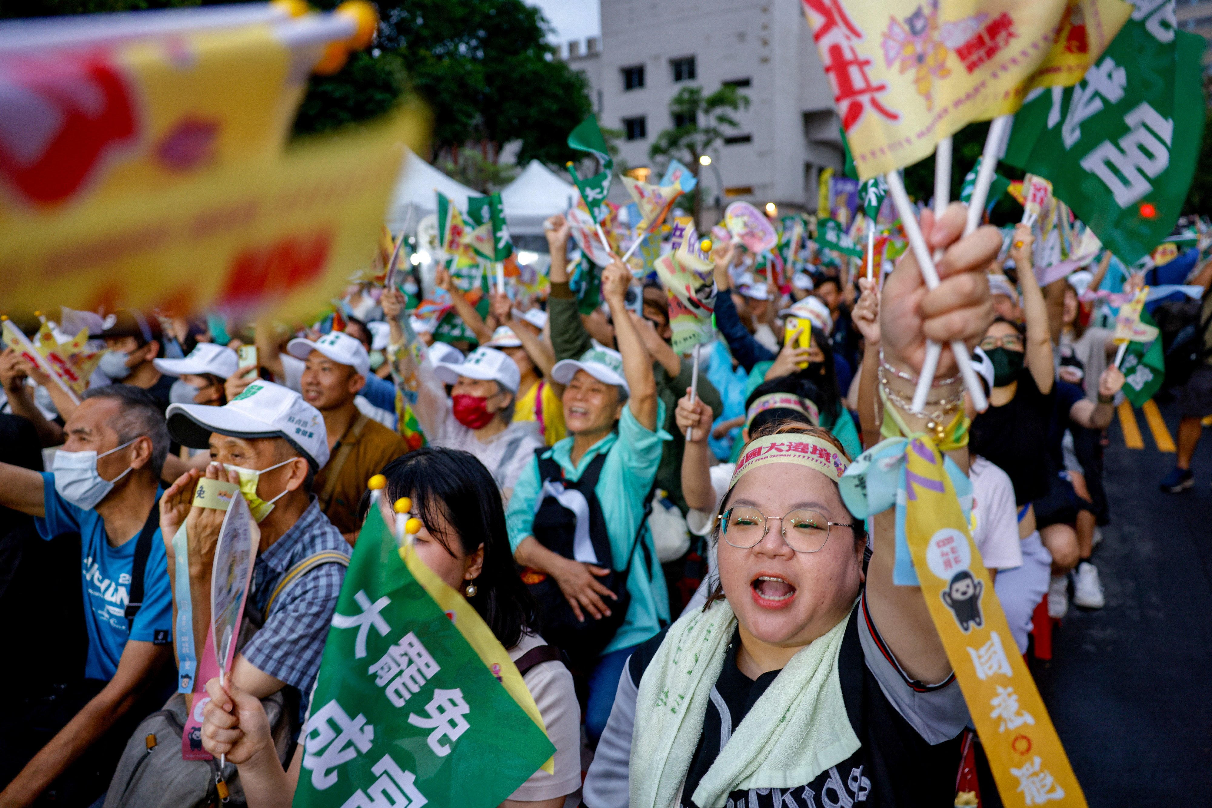 Supporters of Taiwan’s recall movement gather in Taipei on Saturday. Two dozen legislators are facing recall votes in a campaign that could shift the balance of power in the island’s parliament to the ruling party. Photo: Reuters
