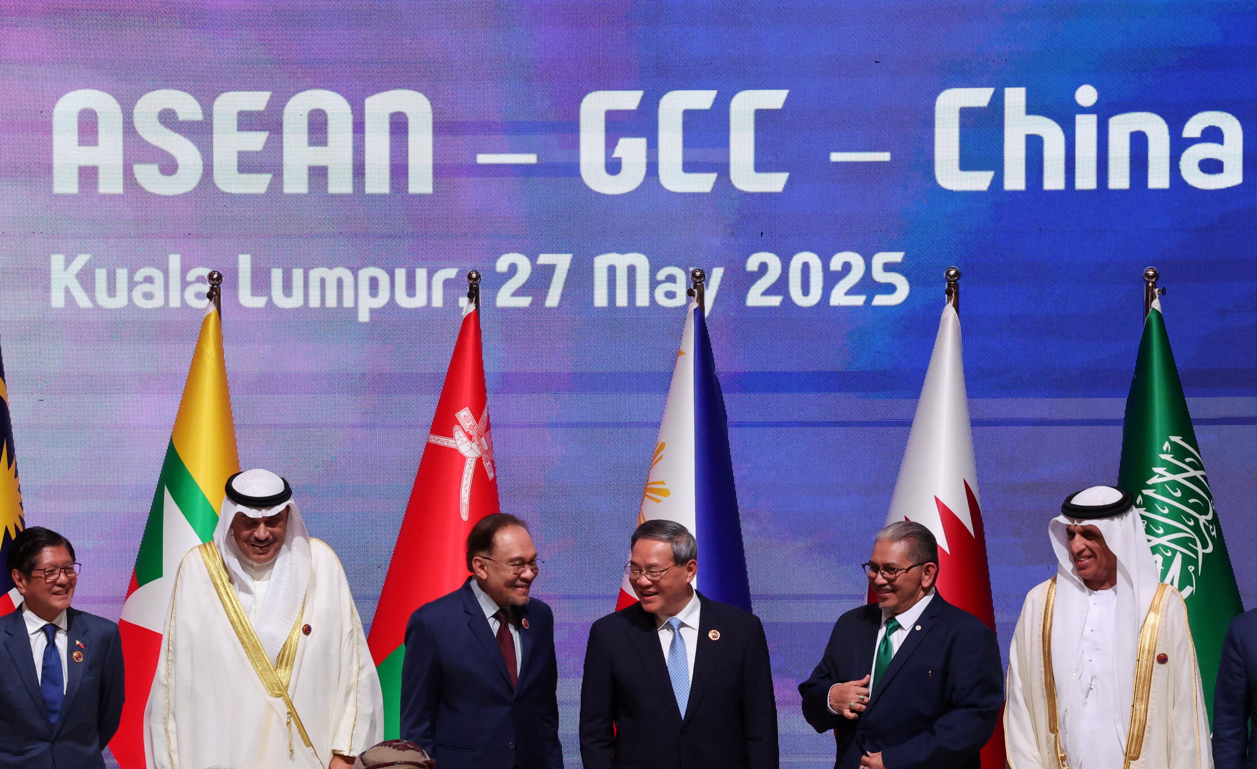 Malaysia’s Prime Minister Anwar Ibrahim (centre, left) with  Chinese Premier Li Qiang and other officials at the Asean-GCC-China Summit in Kuala Lumpur on May 27. Photo: Reuters