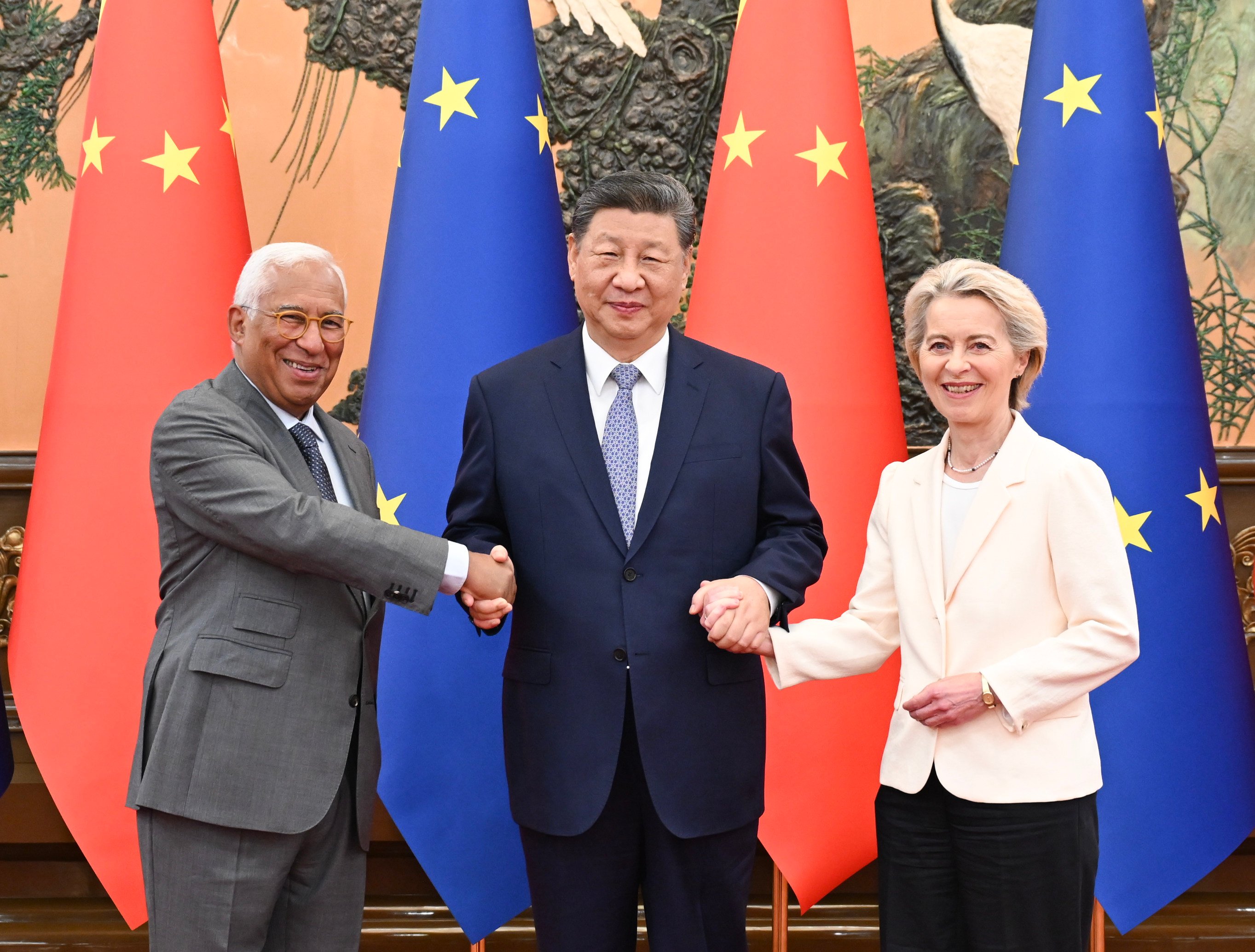 President Xi Jinping (centre) meets European Council president Antonio Costa (left) and European Commission president Ursula von der Leyen at the China-EU Summit in Beijing on July 24. Photo: Xinhua