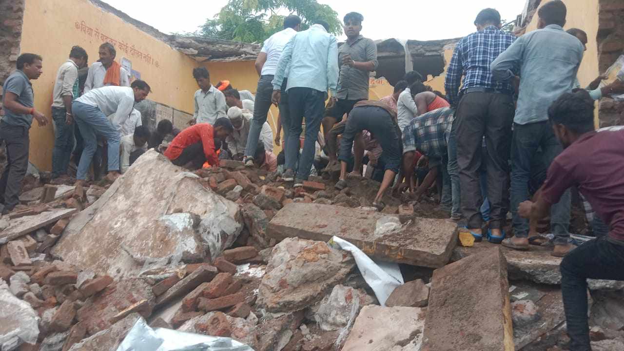 Local villagers rushed to the site and rescued many injured children after part of the roof and walls of a government-run school collapsed in western India. Photo:X Rajkamal Meena