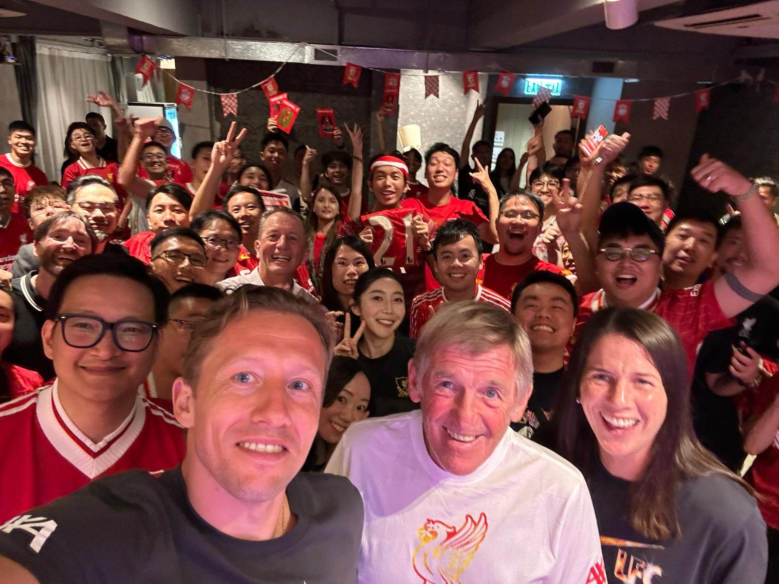 Lucas Leiva (second from left) with Kenny Dalglish (centre) and Niamh Fahey (right) at an event with the Liverpool Hong Kong Supporters’ Club. Photo: Handout