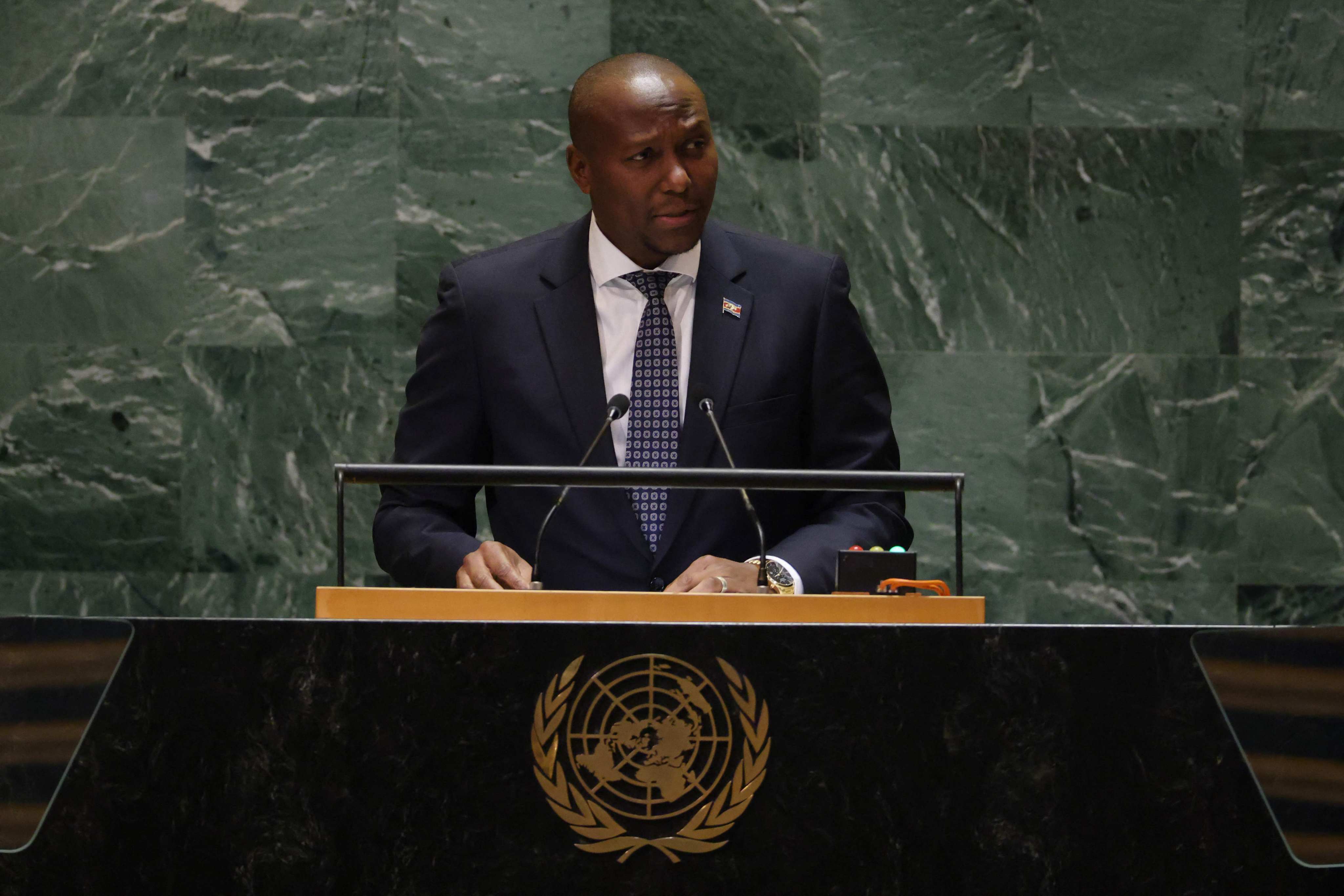 Eswatini’s Prime Minister Russell Mmiso Dlamini speaks during the 79th Session of the United Nations General Assembly at the United Nations headquarters in New York City on September 27 last year. Photo: AFP