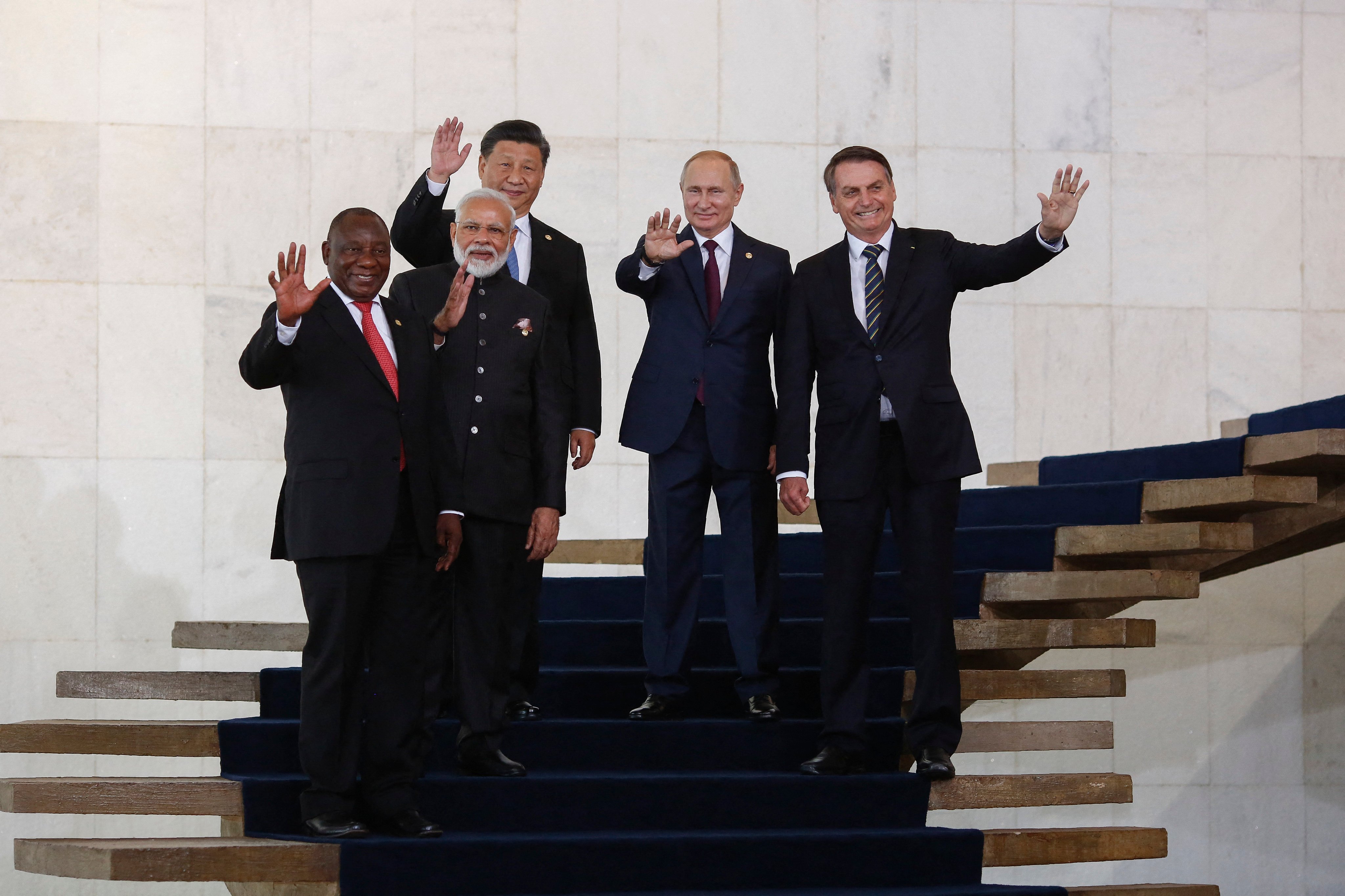 China’s President Xi Jinping, India’s Prime Minister Narendra Modi and Russia’s President Vladimir Putin wave during a Brics summit in Brazil in 2019. Photo: AFP