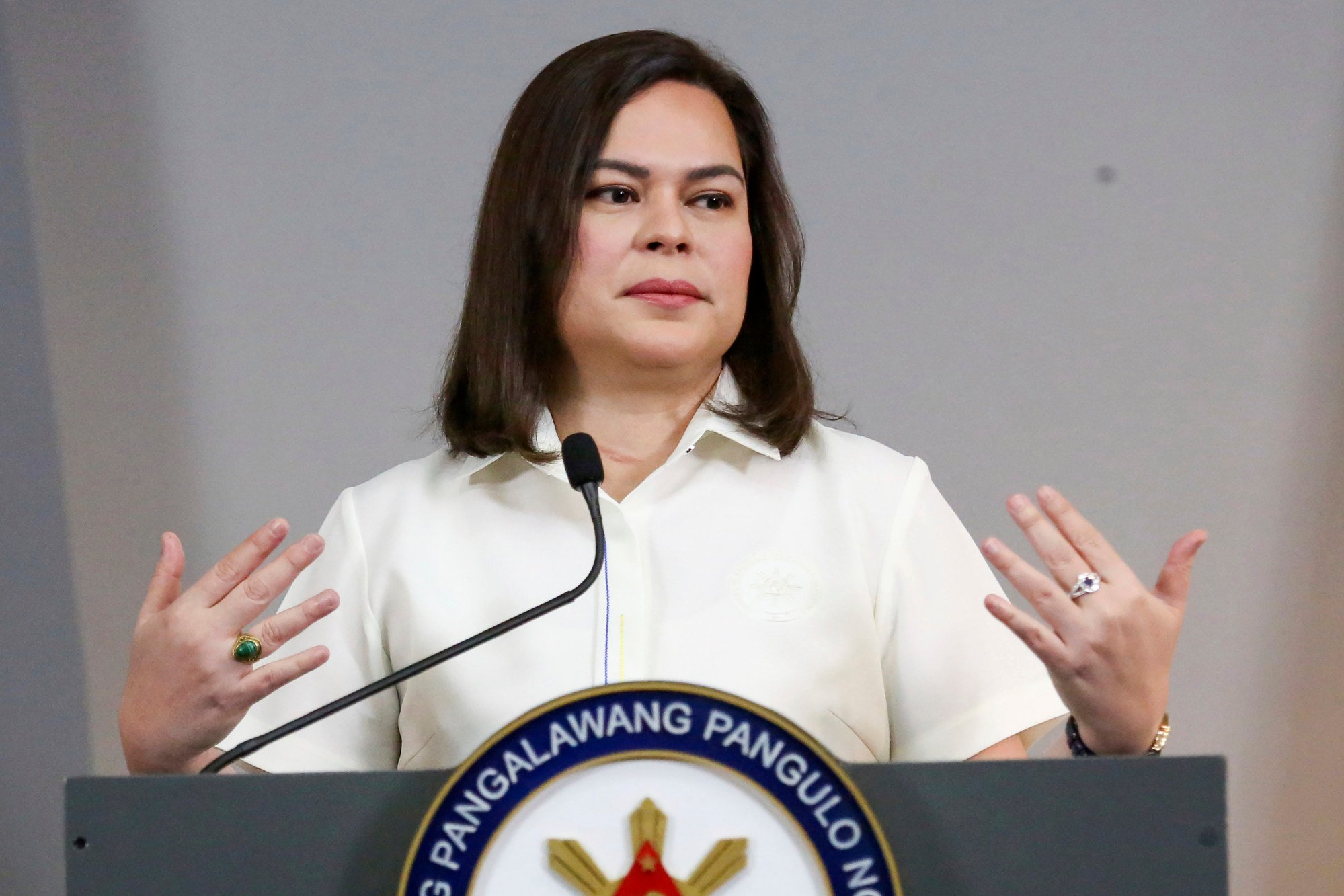 Philippine Vice-President Sara Duterte-Carpio speaks during a press conference in Manila on February. Photo: AP Philippine Vice-President Sara Duterte-Carpio speaks during a press conference in Manila on February. Photo: AP