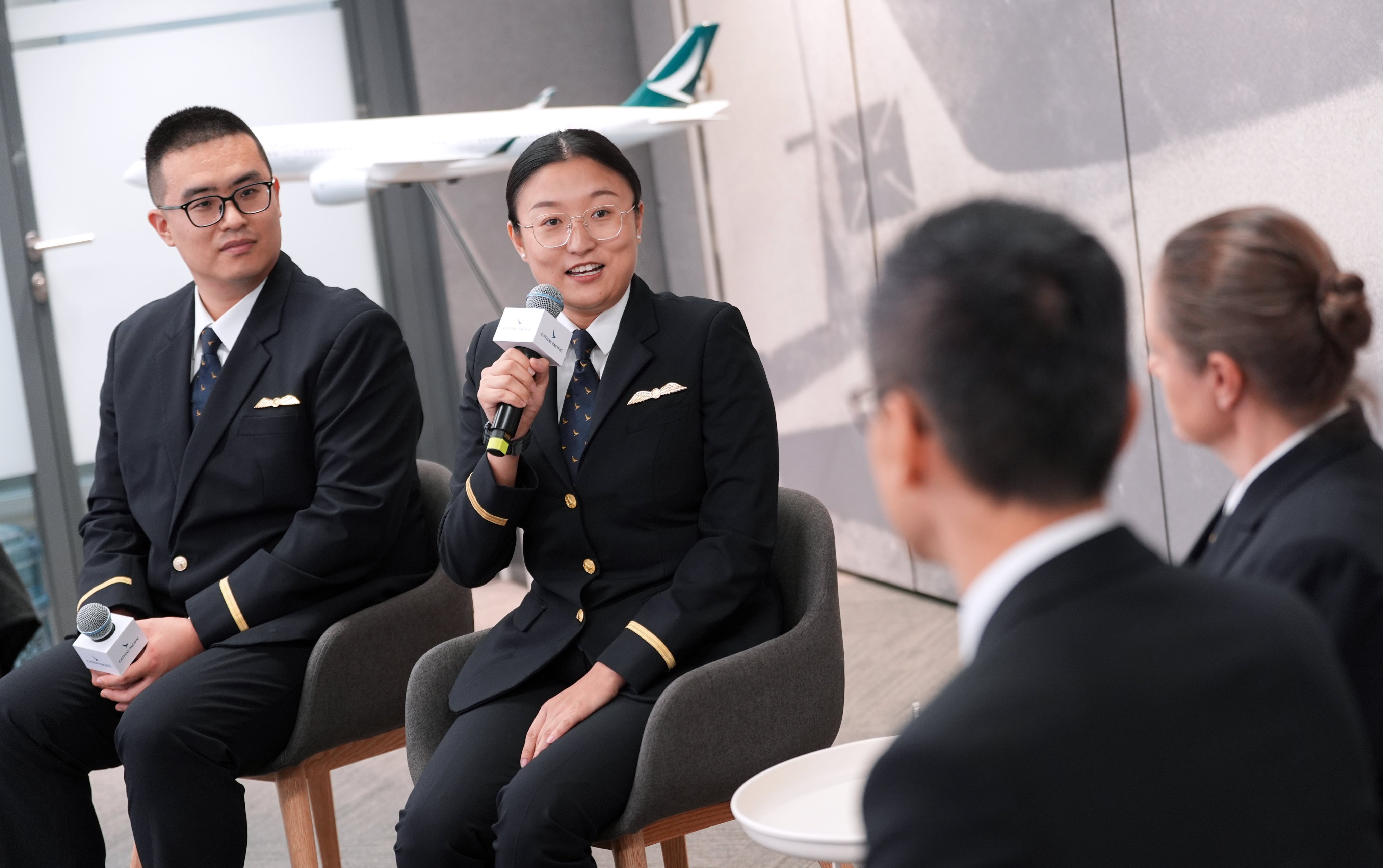 (Fron left) Cathay’s new second officers Robert Sun and Luo Lian. Photo: Eugene Lee