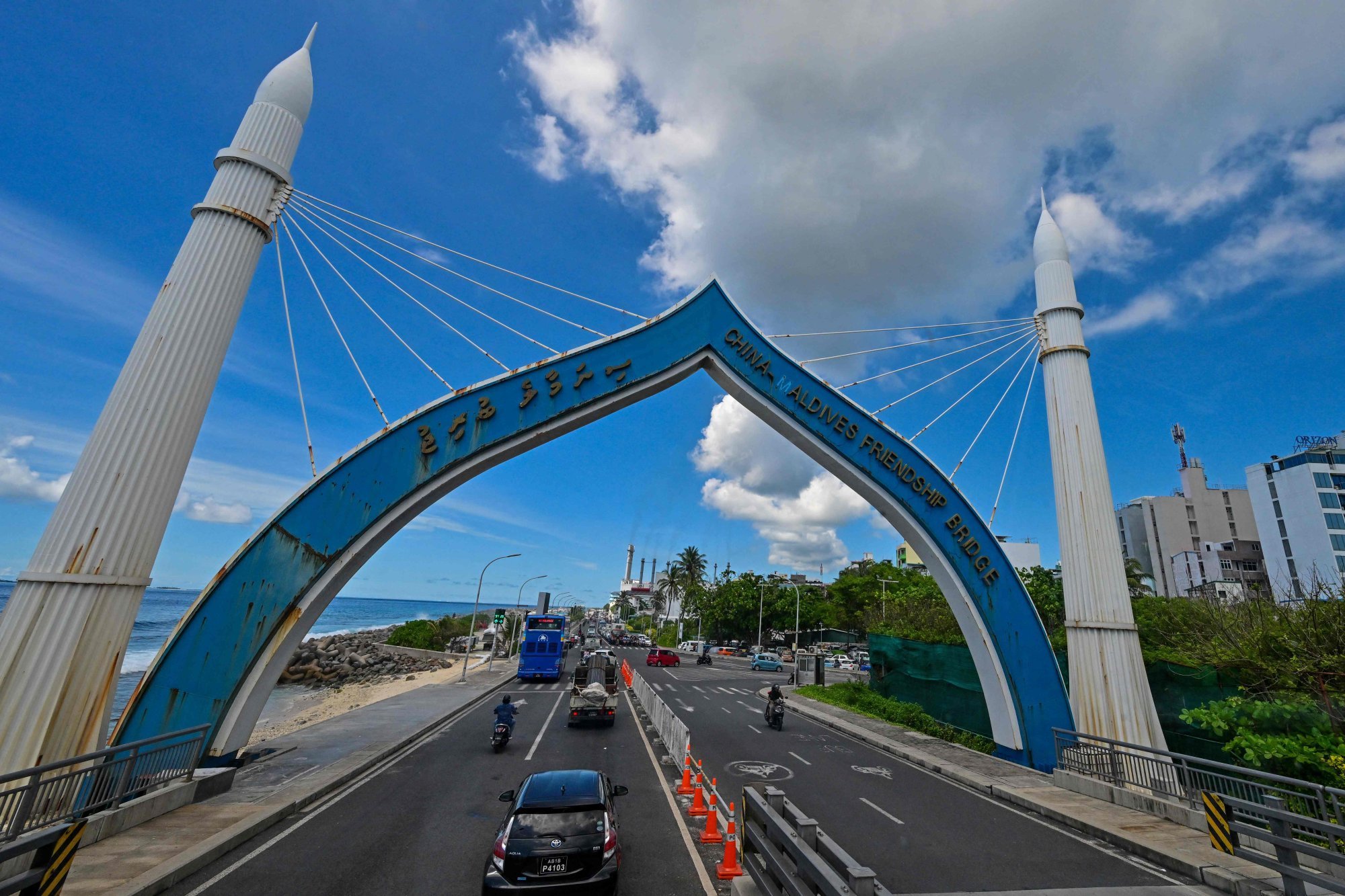 Commuters make their way through the Chinese-funded and built Sinamale bridge, in the Maldives’ capital Male in November 2023. China has invested in the Maldives under its Belt and Road Initiative. Photo: AFP Commuters make their way through the Chinese-funded and built Sinamale bridge, in the Maldives’ capital Male in November 2023. China has invested in the Maldives under its Belt and Road Initiative. Photo: AFP