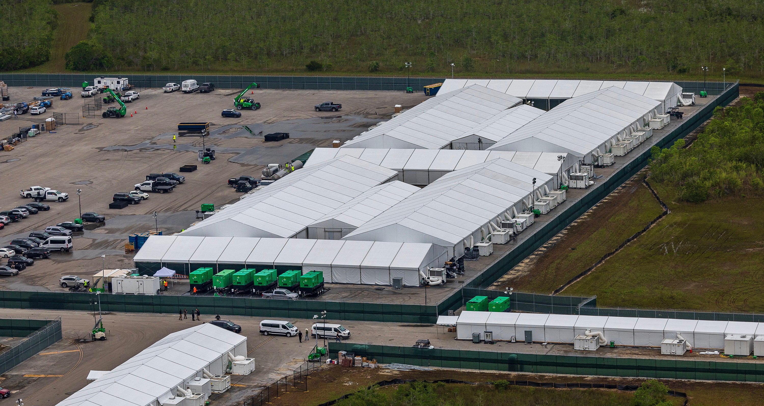 Giant tents built at the recently opened migrant detention centre “Alligator Alcatraz” at the Dade-Collier Training and Transition Airport in Ochopee, Florida. Photo: Miami Herald / TNS