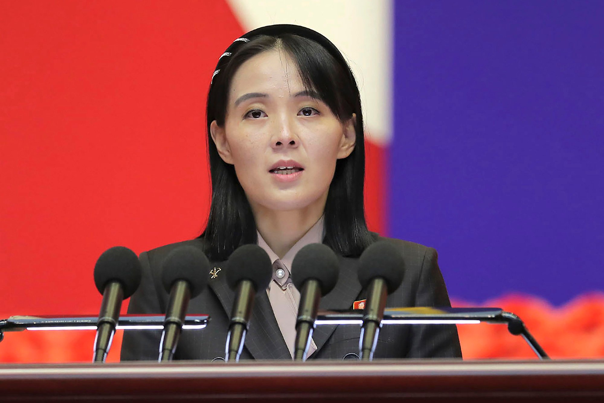 Kim Yo-jong, sister of North Korean leader Kim Jong-un, delivers a speech at a Workers’ Party in Pyongyang in 2022. Photo: Korean Central News Agency/Korea News Service/AP