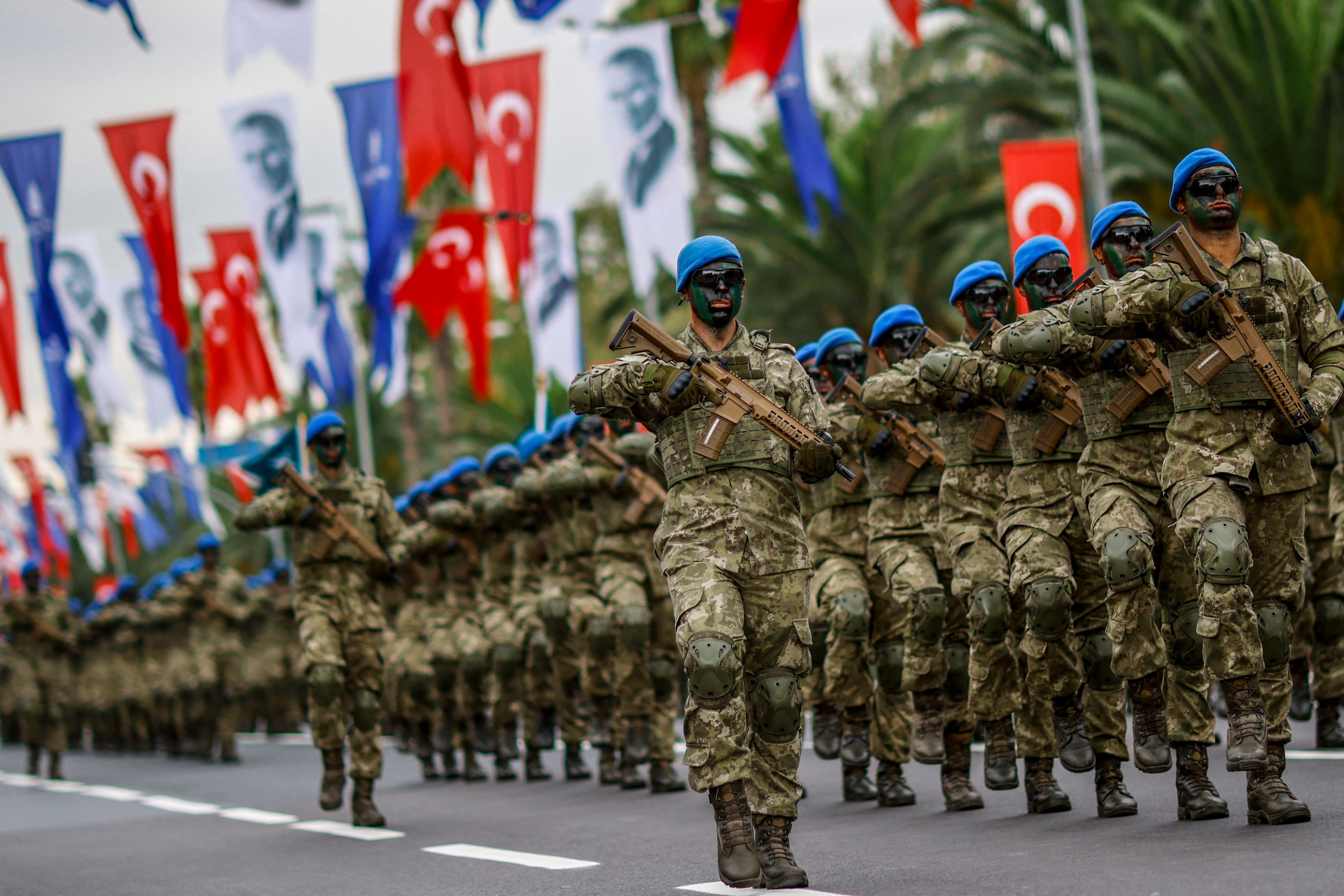 Turkish soldiers march in a military parade in Istanbul last August. Photo: AFP