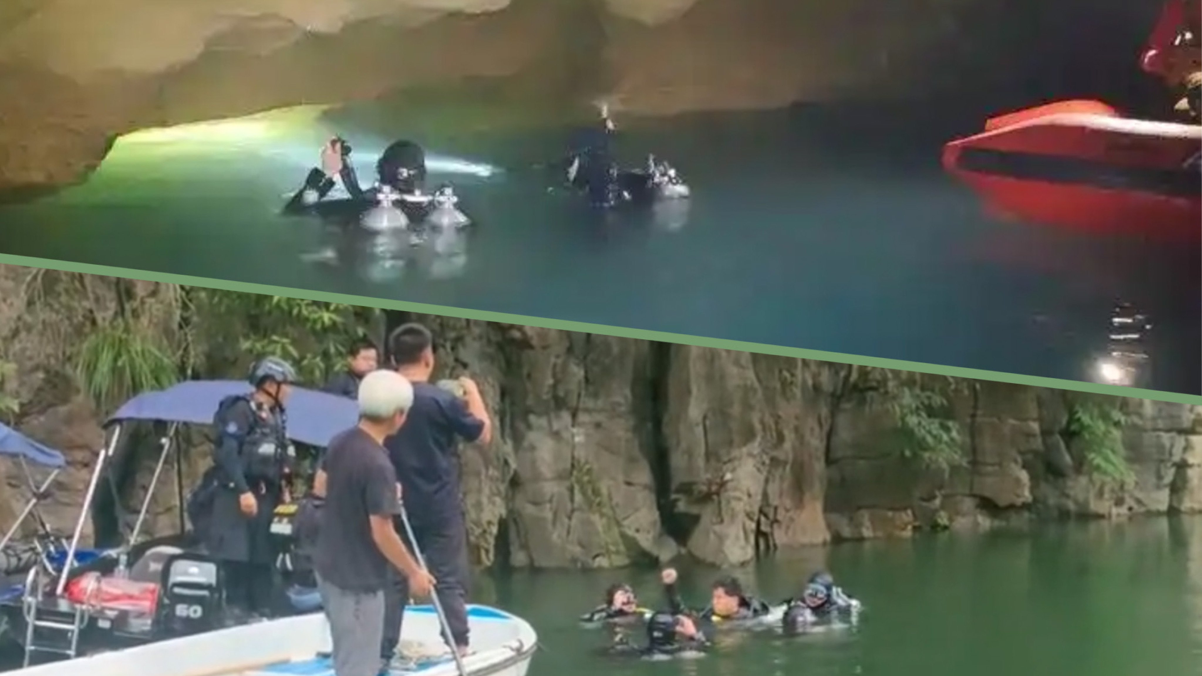 A Chinese man survived five days trapped underwater while diving in a cave by living on raw fish until he was rescued. Photo: SCMP composite/Douyin