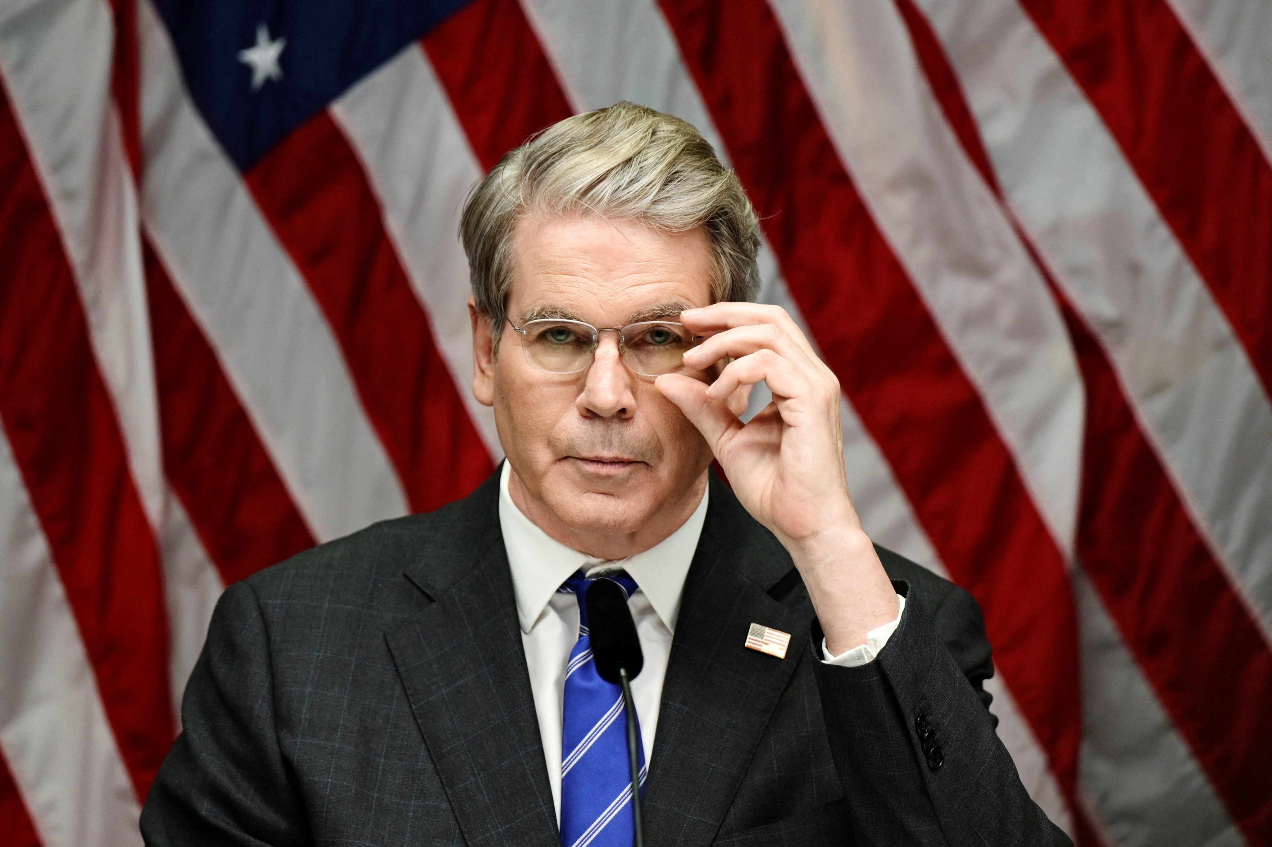U.S. Treasury Secretary Scott Bessent attends a press conference about trade talks between China and the USA in Stockholm, Sweden, on Tuesday. Photo: TT News Agency via Reuters