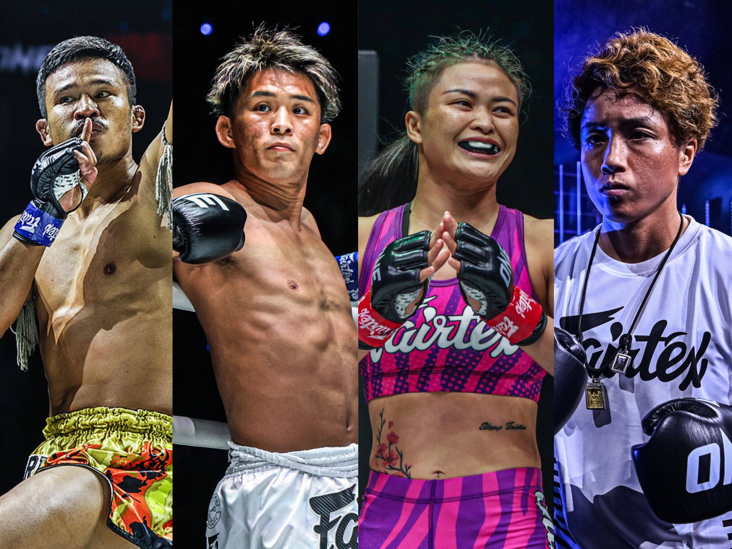 Superlek Kiatmuu9, Yuki Yoza, Stamp Fairtex and Kana Morimoto (left to right) will be in the ring at ONE 173 in Tokyo. Photo: ONE Championship