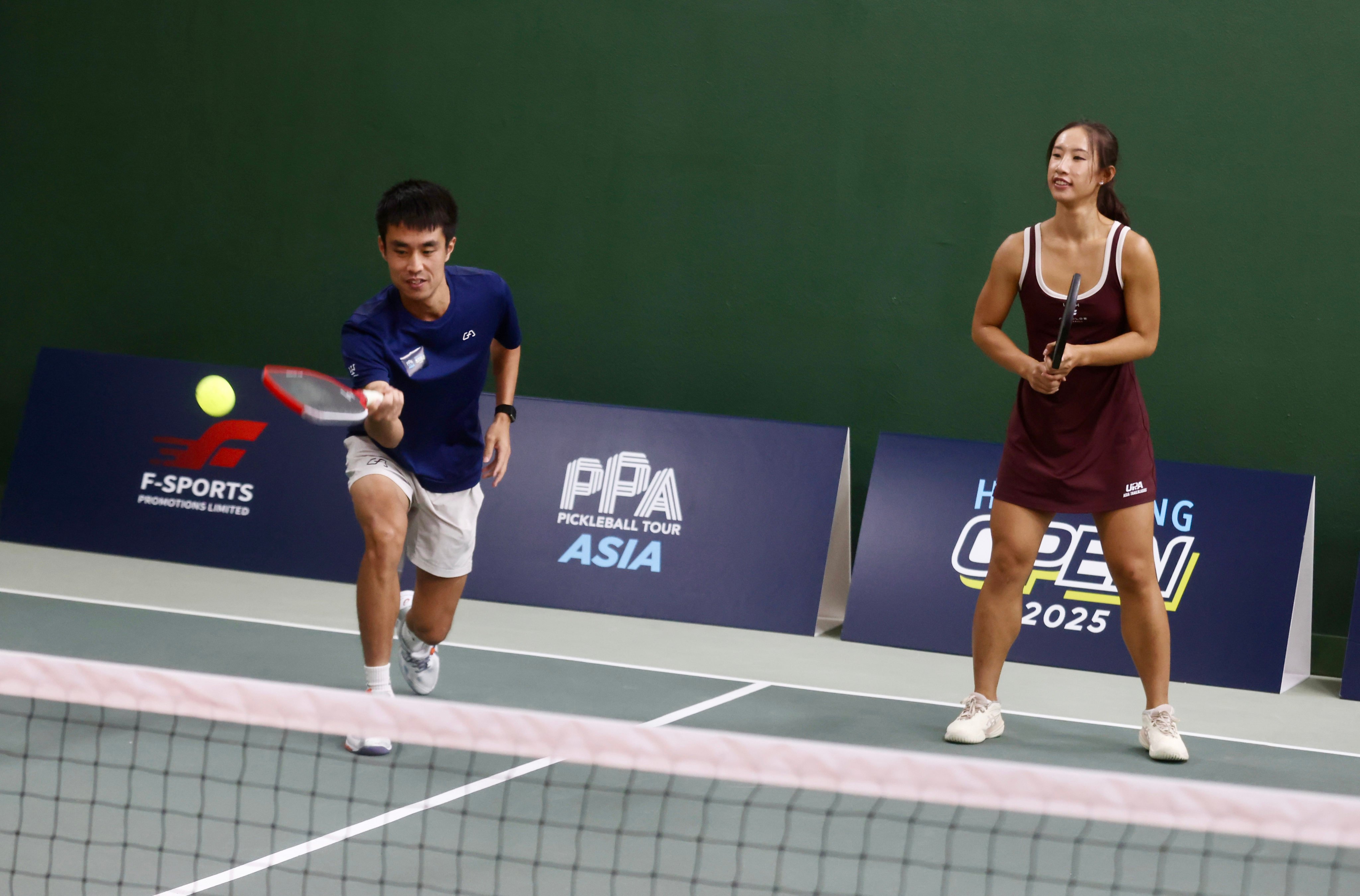 Pickleball players (L to R) Jack Wong Hong-kit and Long Yufei, at a media session at Stackd Pickleball in Wanchai. 15JUL25 SCMP / Jonathan Wong