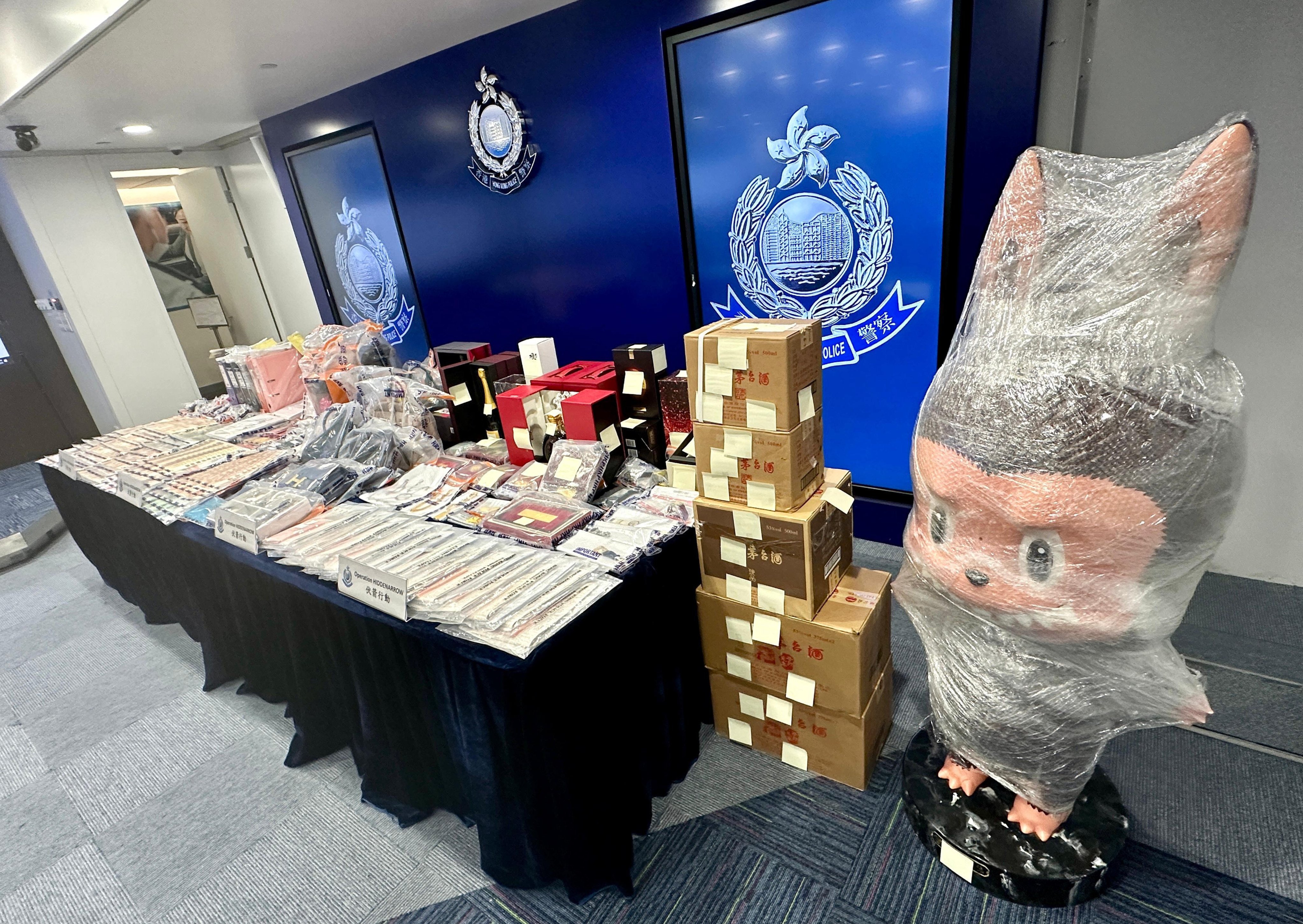 A giant Labubu figure was among the items seized as evidence. Photo: Handout