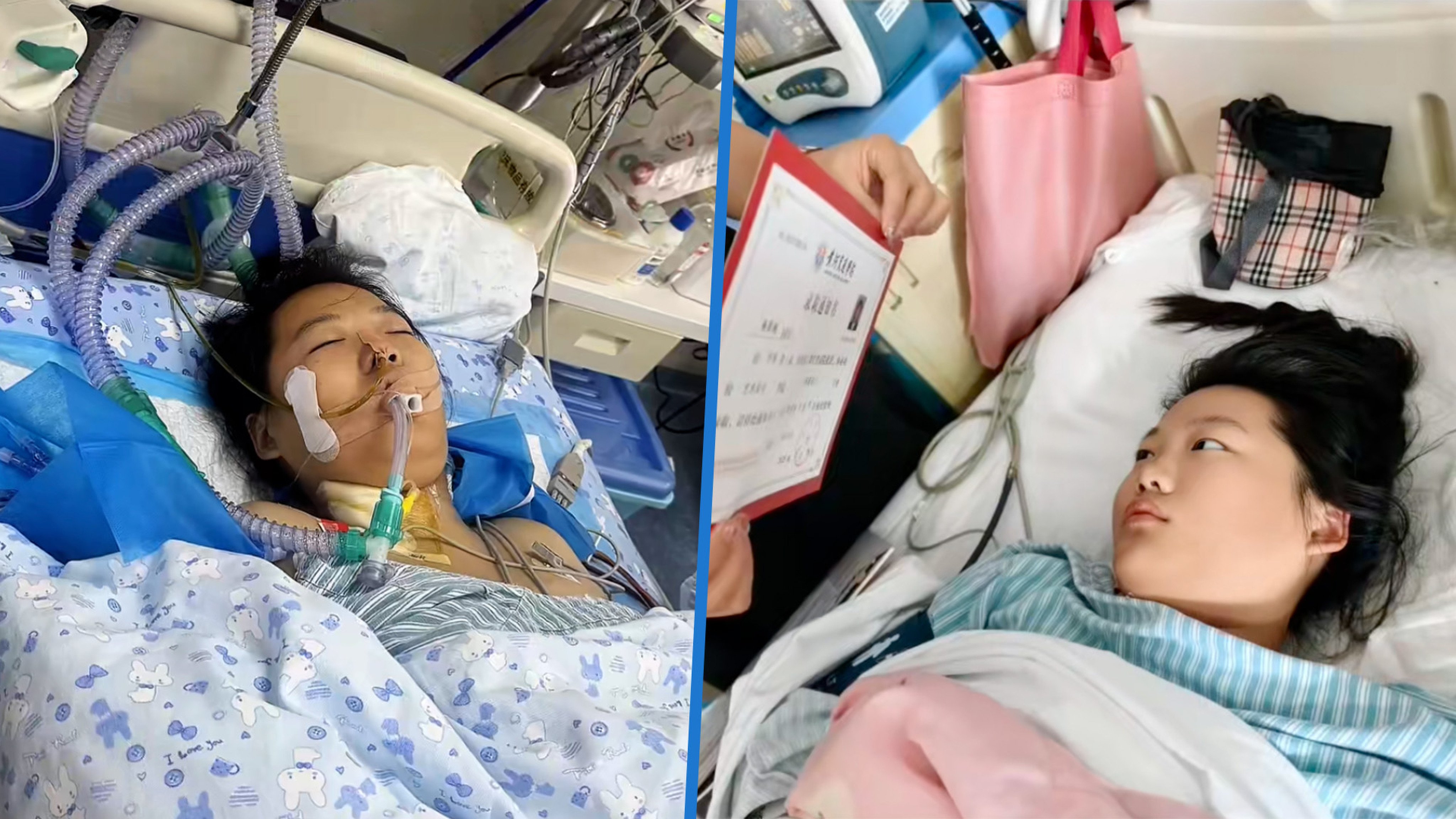 A Chinese girl who is suffering from a heart infection woke up from a coma when she was shown her college acceptance letter. Photo: SCMP composite/Douyin