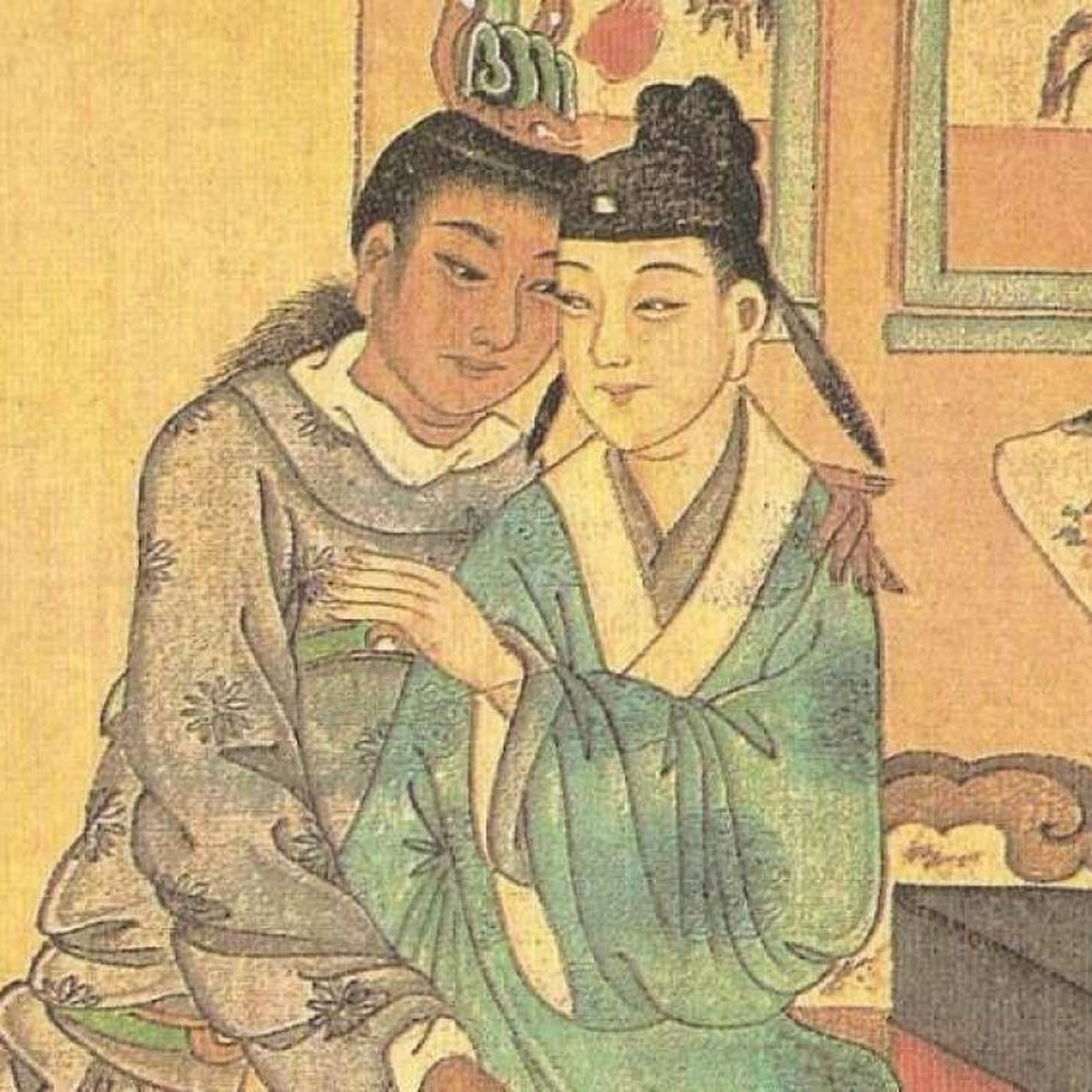 A painting depicts male lovers in ancient China. Before the mid-20th century, homosexuality was much more accepted in China than in other parts of the world. Photo: Library of Indiana University