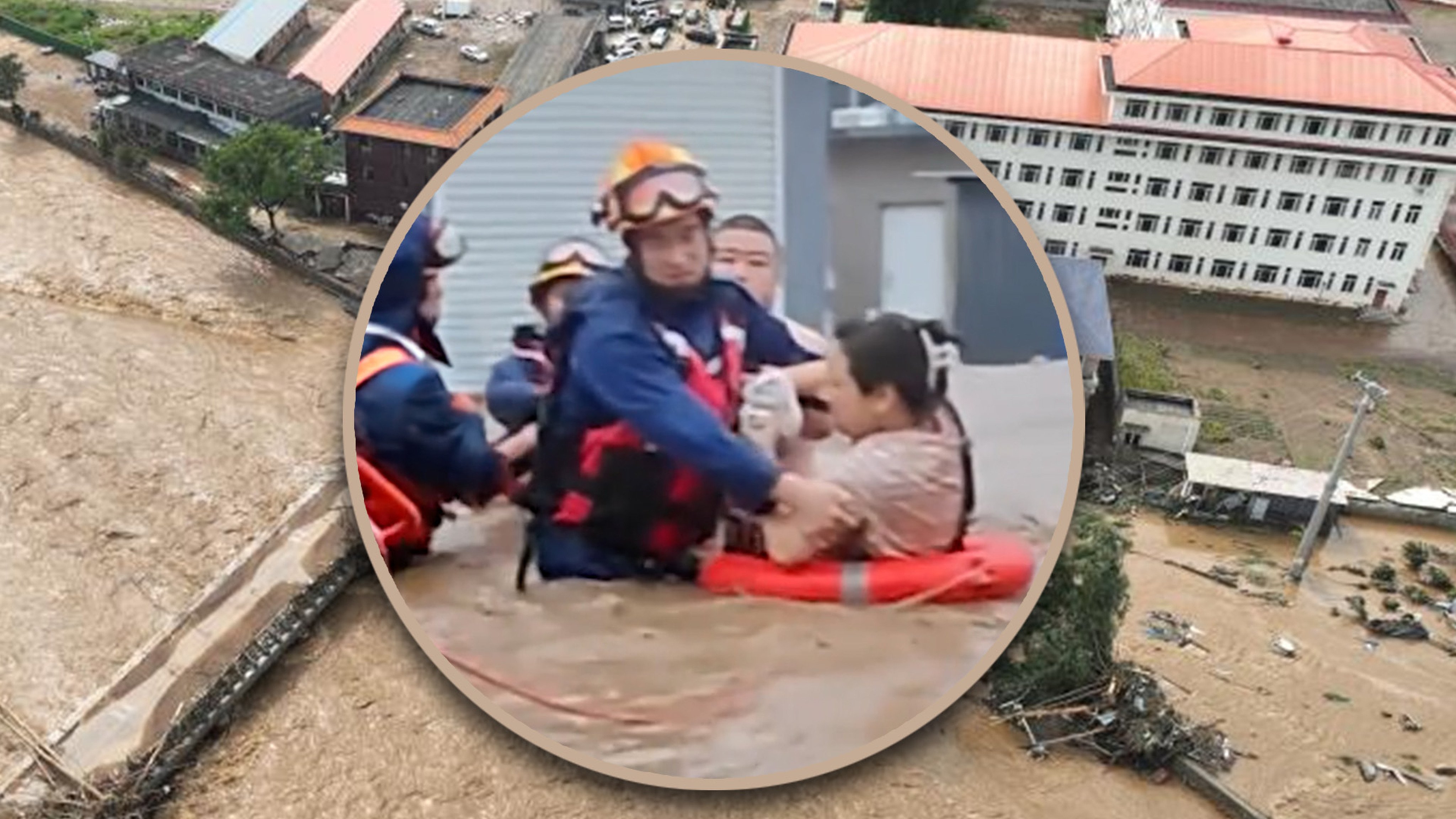 A husband in China has been praised after he insisted that emergency crews save his wife first as flood waters engulfed their small shop. Photo: SCMP composite/Xinhua/Douyin