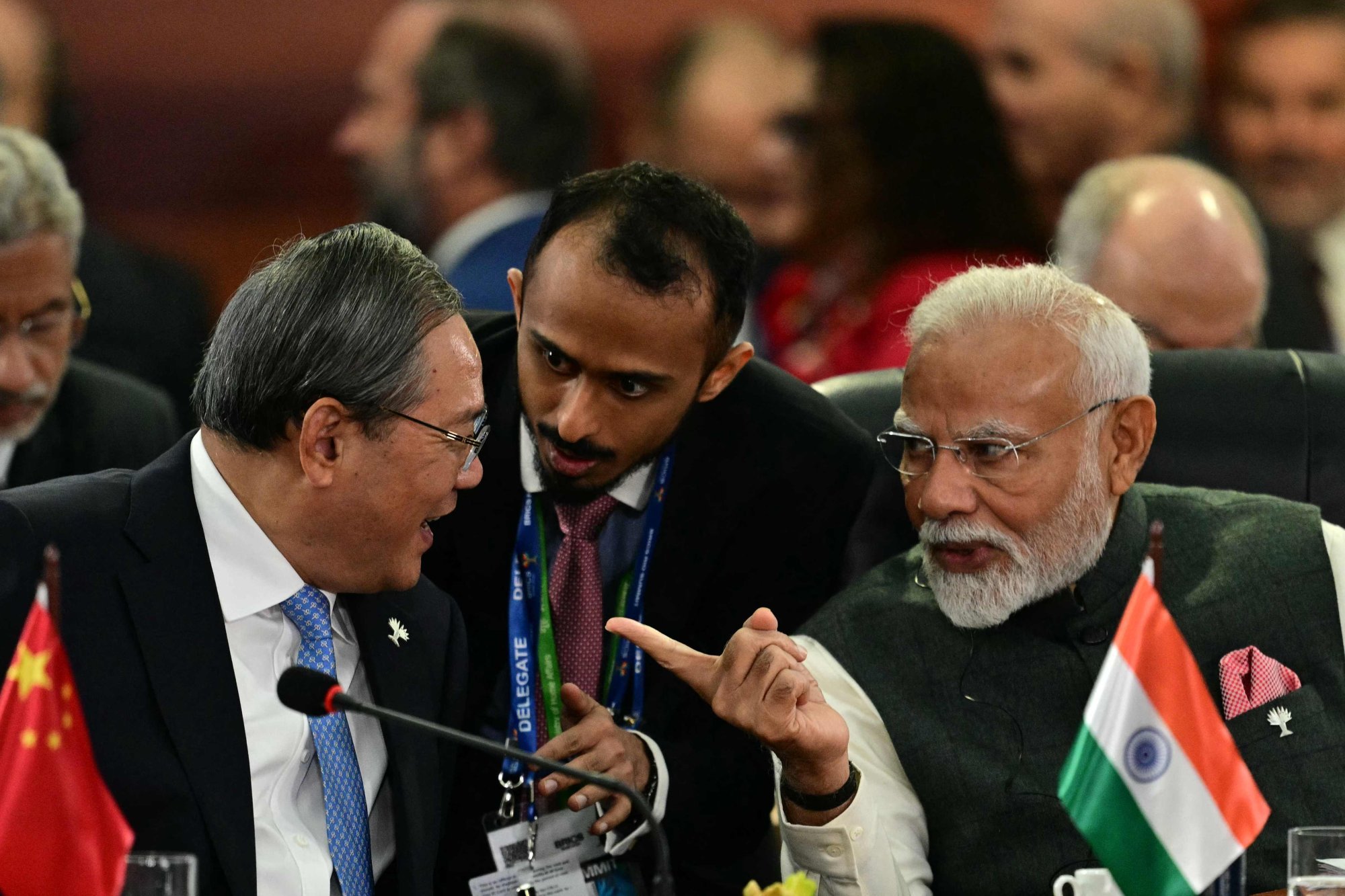 China’s Premier Li Qiang (left) talks with India’s Prime Minister Narendra Modi (right) during a plenary session of the Brics summit in Rio de Janeiro, Brazil, on July 7. Photo: AFP China’s Premier Li Qiang (left) talks with India’s Prime Minister Narendra Modi (right) during a plenary session of the Brics summit in Rio de Janeiro, Brazil, on July 7. Photo: AFP