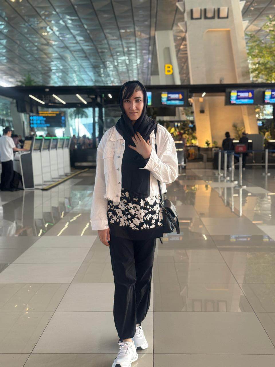 Bibi Rahima Farhangdost at Jakarta’s Soekarno Hatta Airport before her flight to Australia. Photo: Bibi Rahima Farhangdost