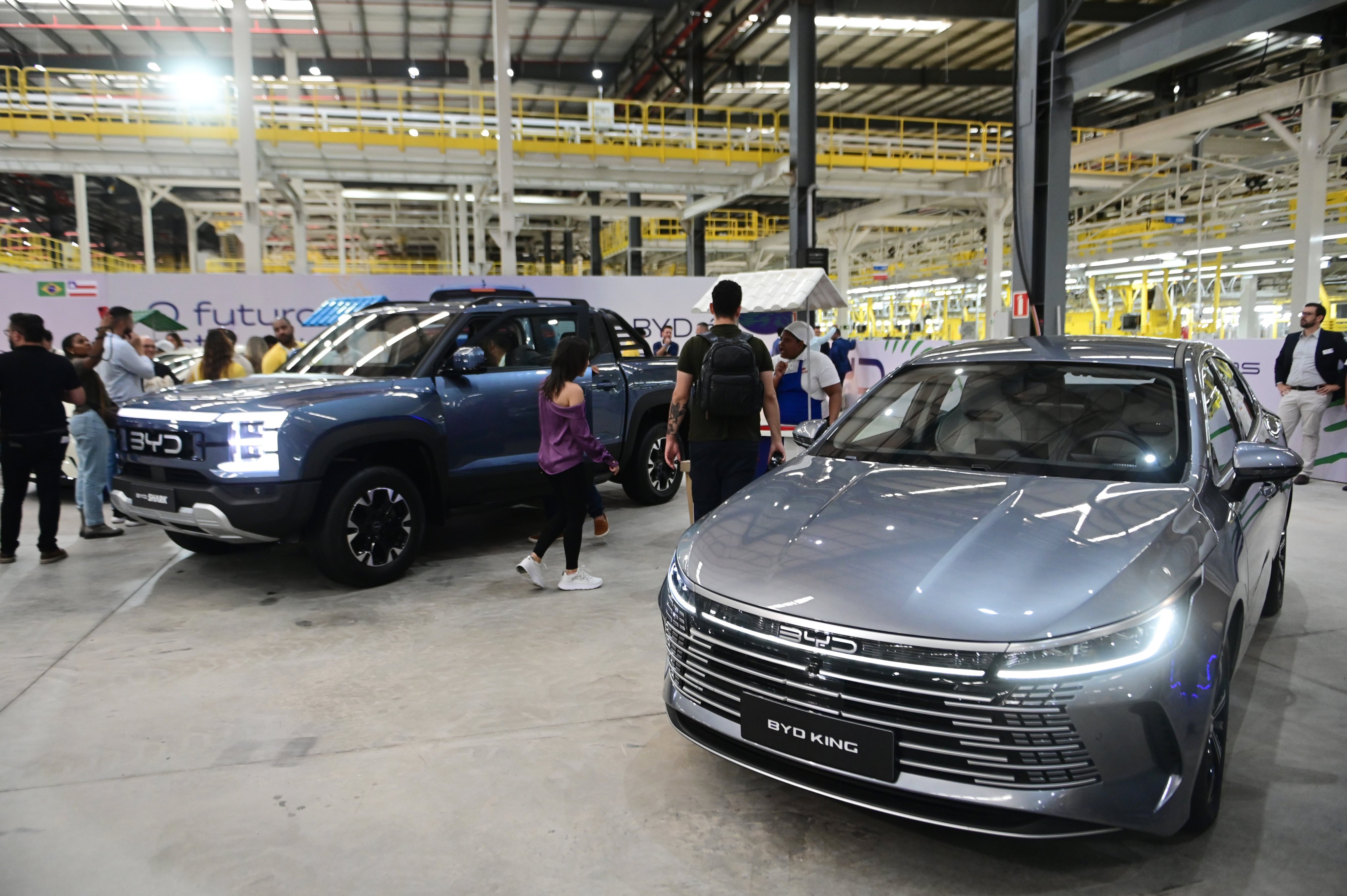 An exhibition area of BYD’s production base in Camacari, Brazil on July 1, when the company held a ceremony marking its first Brazil-made passenger vehicle at its factory there . Photo: Xinhua