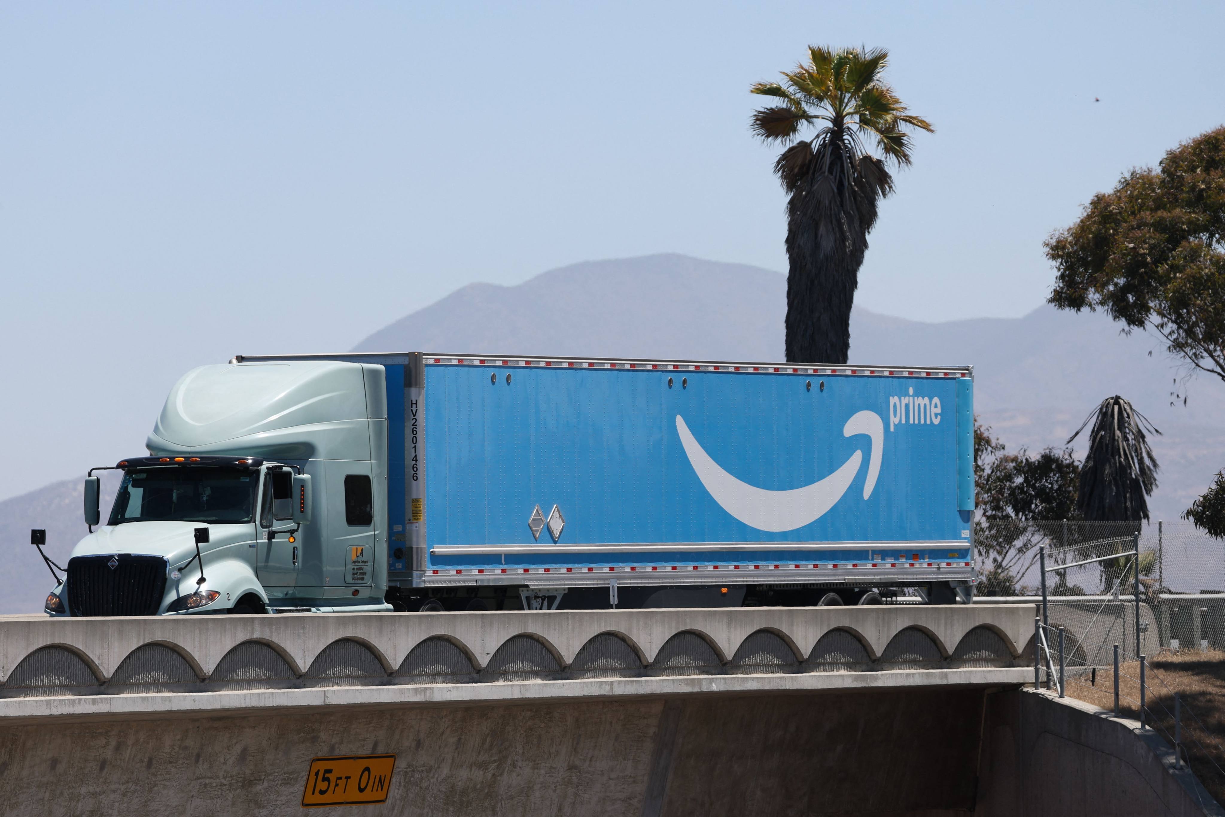A truck with the Amazon Prime logo. Photo: AFP