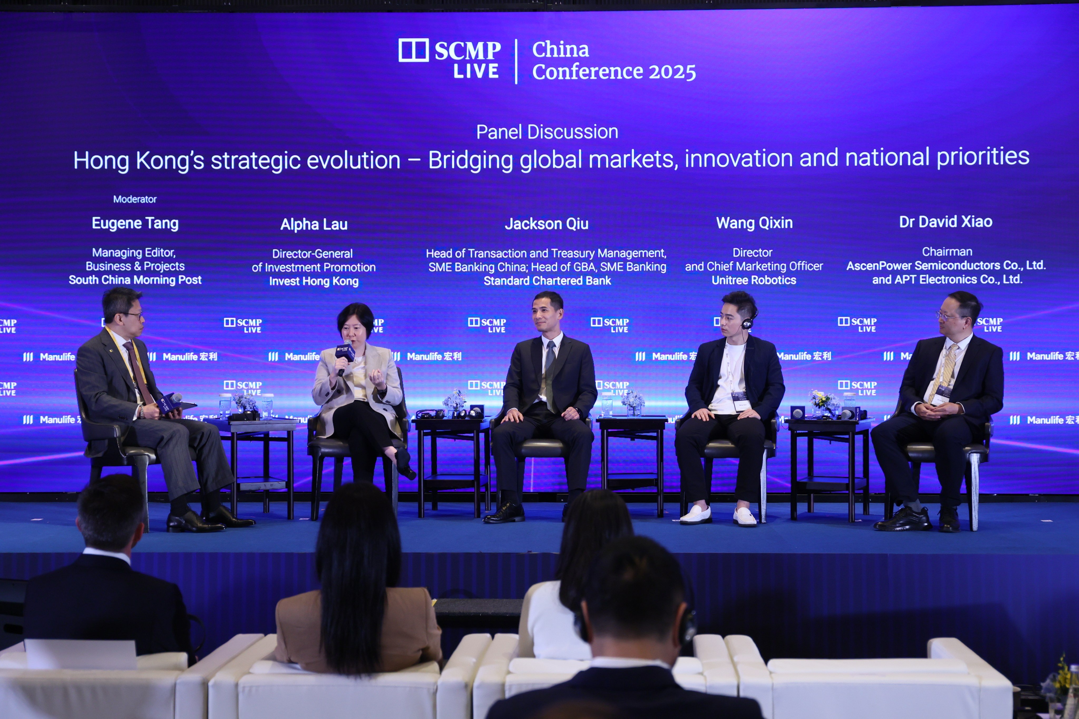 Experts share insights during a panel discussion examining how Hong Kong’s strategic evolution can help businesses grow amid economic and geopolitical uncertainties at South China Morning Post’s China Conference 2025. Photo: SCMP