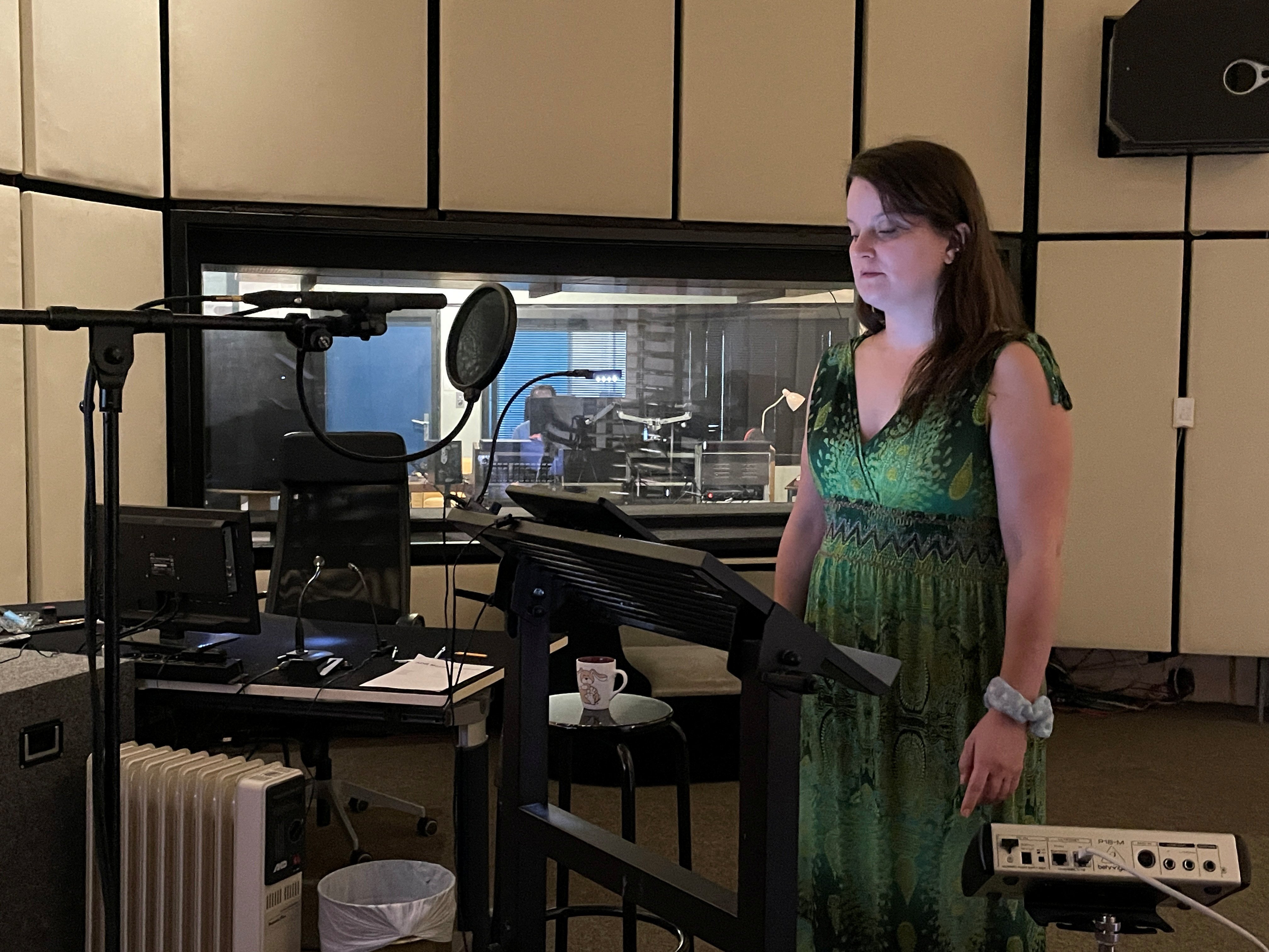 Synchronous speaker Bettina Zech stands in a dubbing studio in Munich, Germany, in 2025. Voice actors like her are facing AI threats as dubbing evolves. Photo: Reuters